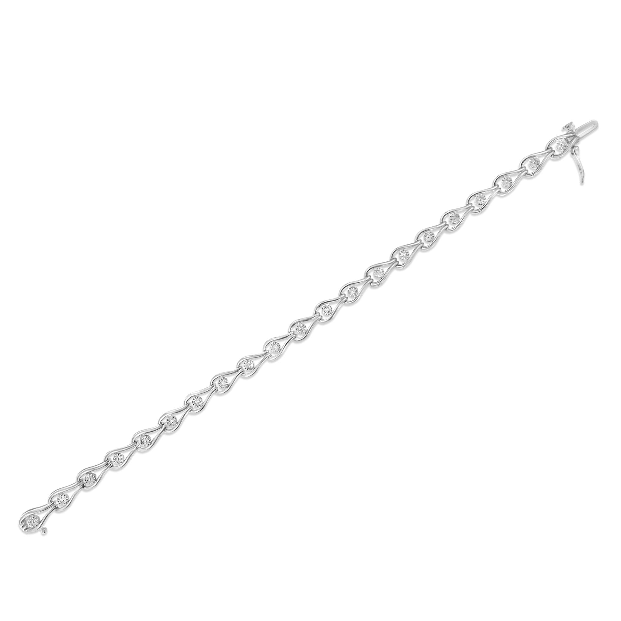 Pulsera de plata de ley 925 con diamantes de 1/10 quilates engastados milagros en forma de pera y eslabones en bisel (color IJ, claridad I3) - 18,3 cm - Friggin Jewelry