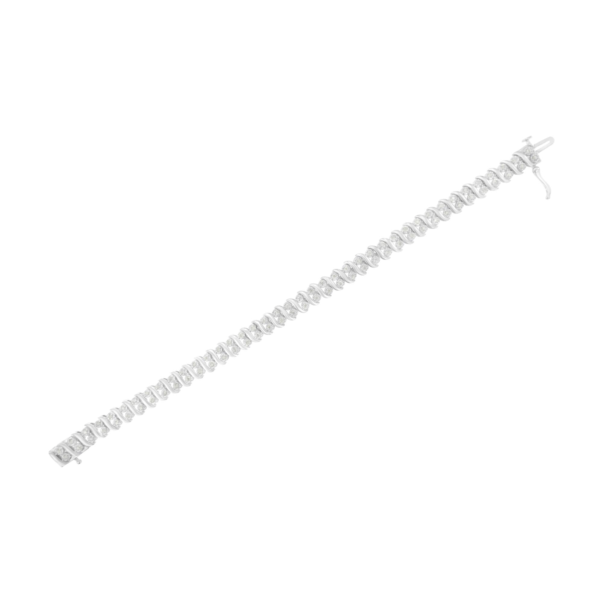 .925 Sterling Silver 1 cttw Double Row Miracle-Set Diamond Tennis Bracelet (I-J Clarity, I3 Color) - Size 7.25 - Friggin Jewelry