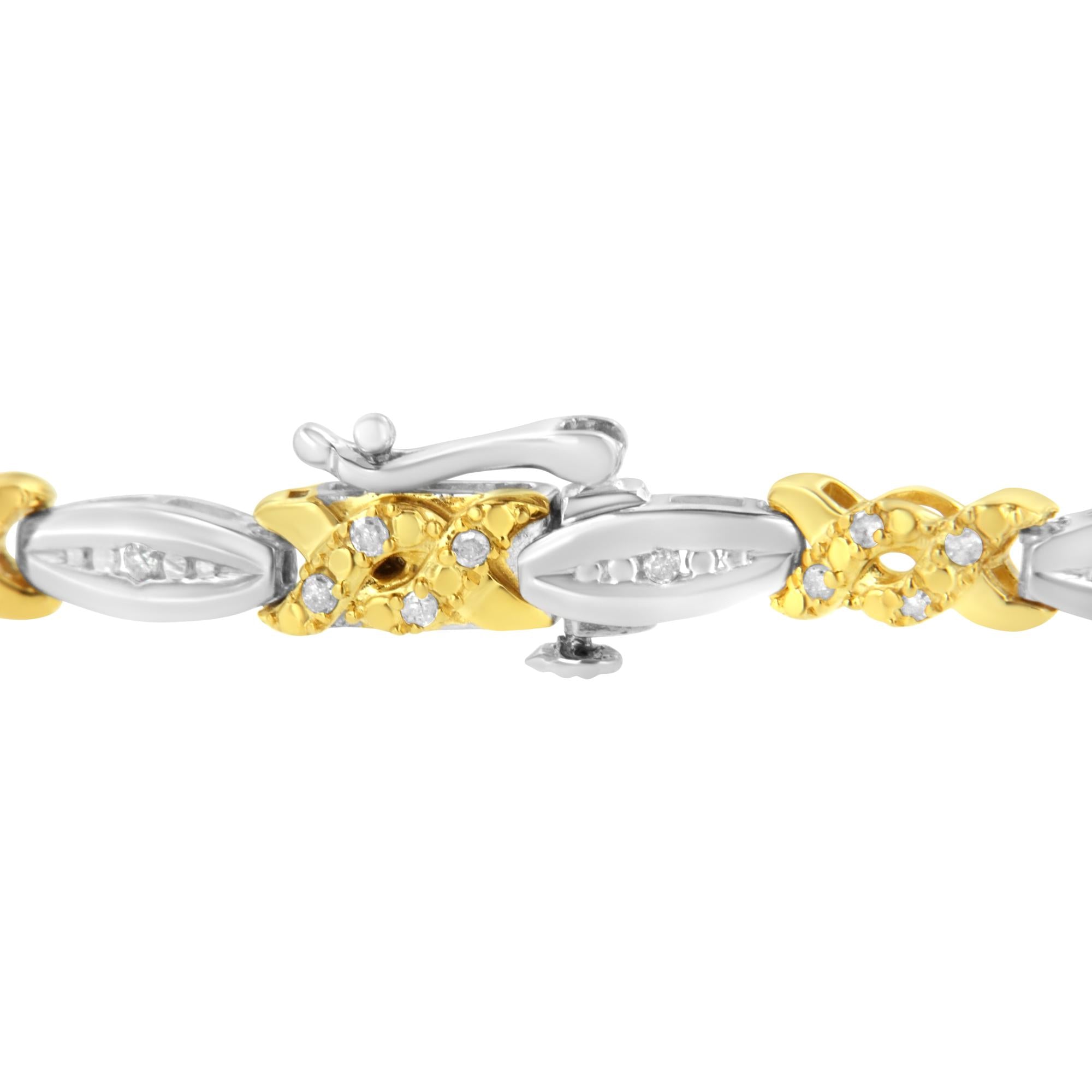 Pulsera de eslabones en X con diamantes de talla redonda engastados en canal de 1/2 ct y baño de oro amarillo de 10 quilates (color IJ, claridad I2-I3) - 7,25" - Friggin Jewelry