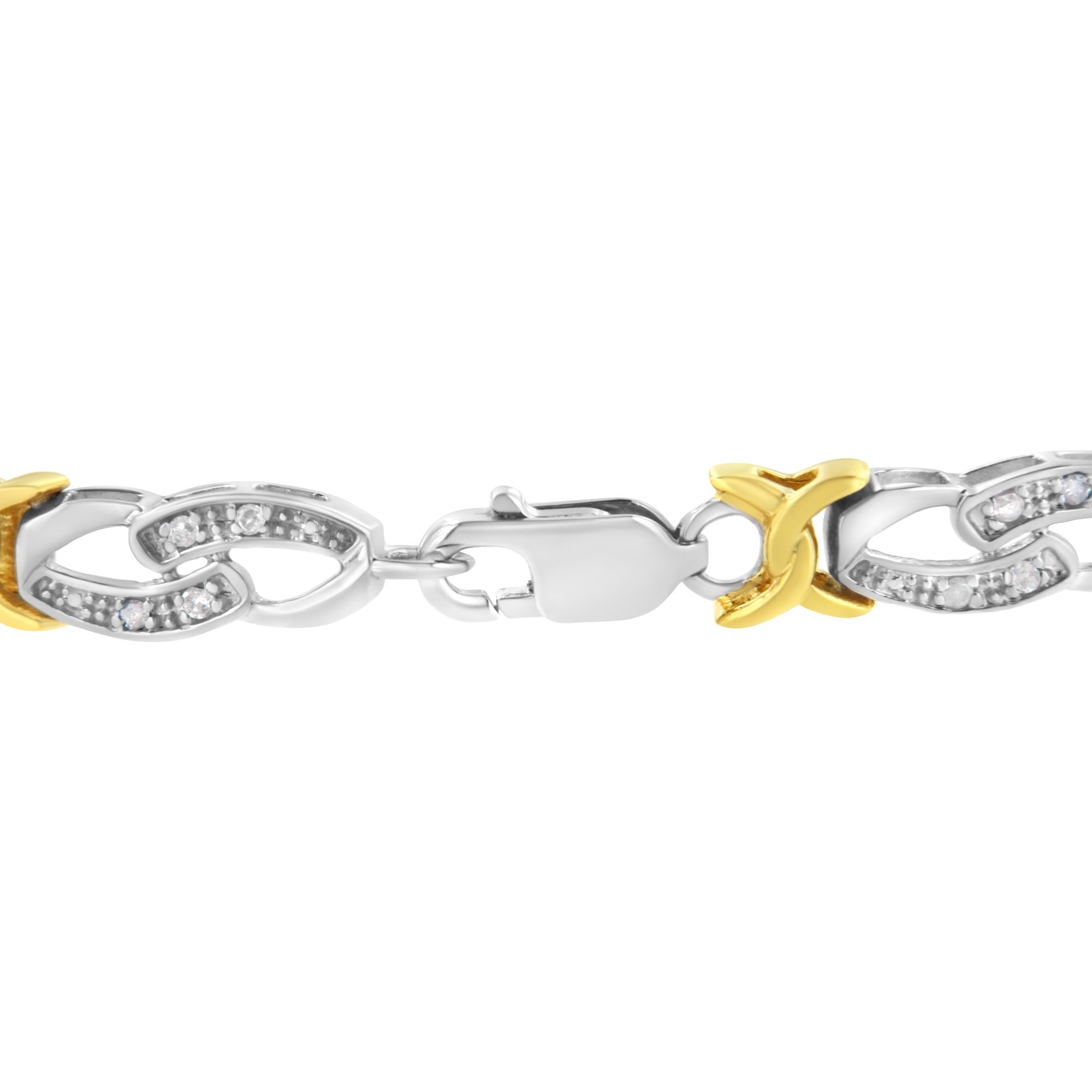 Pulsera de plata de ley chapada en oro amarillo de 10 k con diamantes de 1/4 ct y eslabones en forma de infinito (claridad IJ, color I2-I3) - Talla 7,25" - Friggin Jewelry