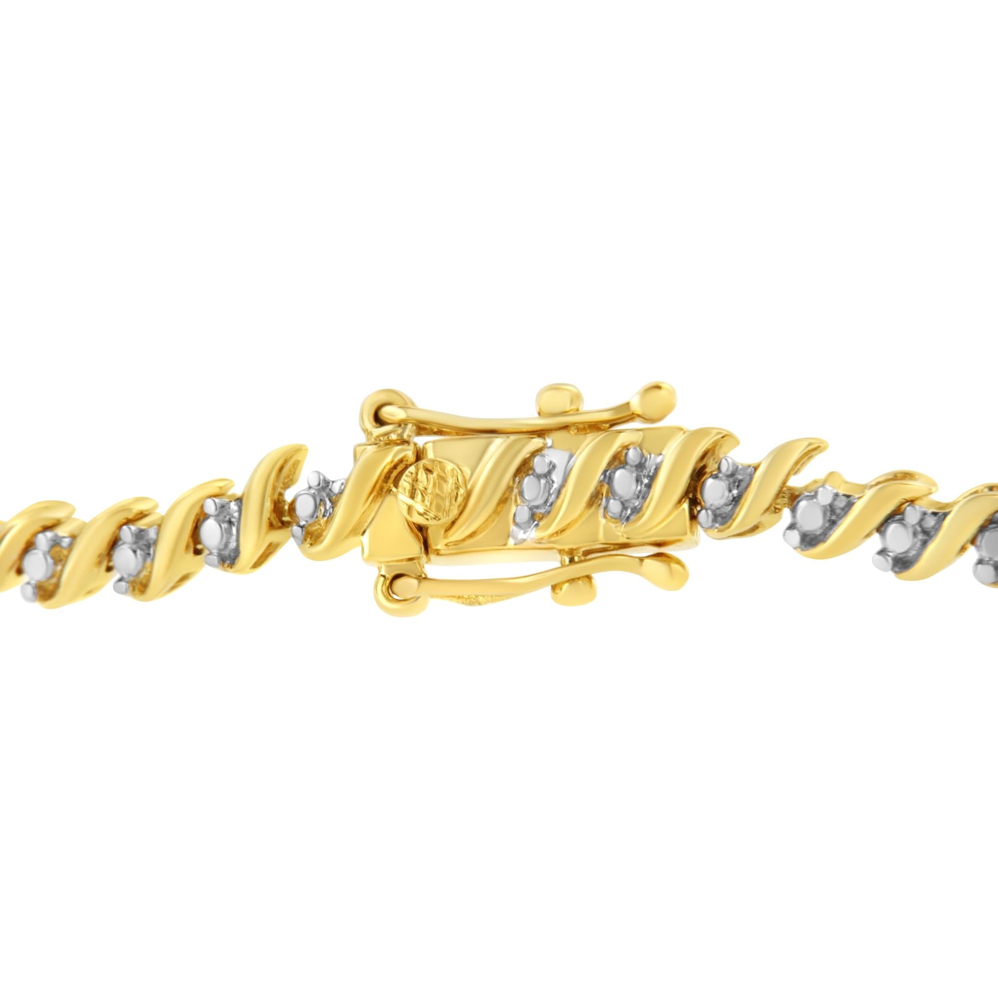 Bracciale tennis a maglie a S con diamanti incastonati a 2 griffe da 1/2 ct in argento sterling 925 placcato oro giallo 10K (colore IJ, purezza I3) - 7,25" - Friggin Jewelry