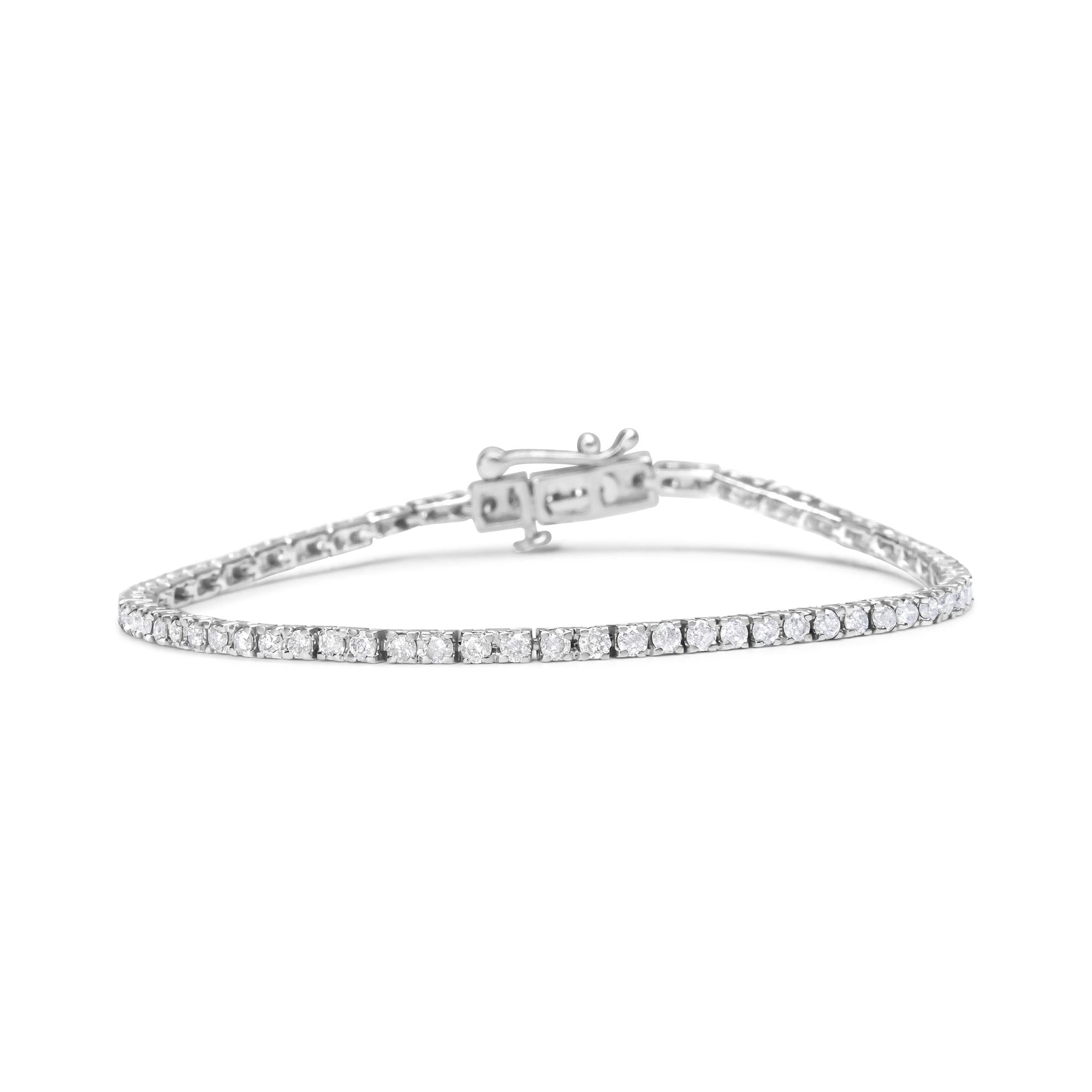10K White Gold 2.0 Cttw Prong Set Round-Cut 7.25" Classic Diamond Tennis Bracelet (G-H Color, I1-I2 Clarity) - Friggin Jewelry Premium
