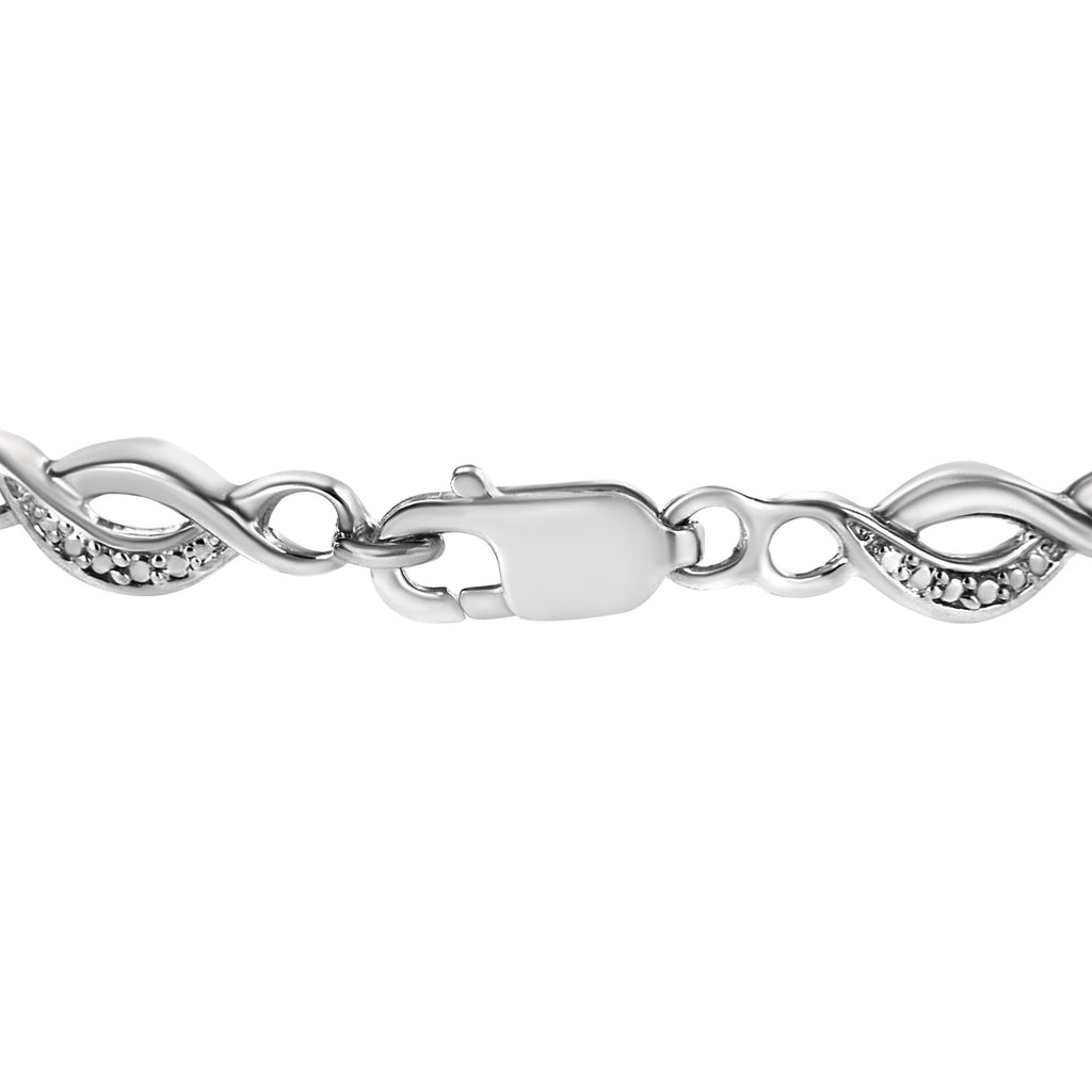 Bracciale a maglie curve a spirale con diamanti incastonati a griffe in argento sterling 925 (colore IJ, purezza I3) - 7,25" - Friggin Jewelry
