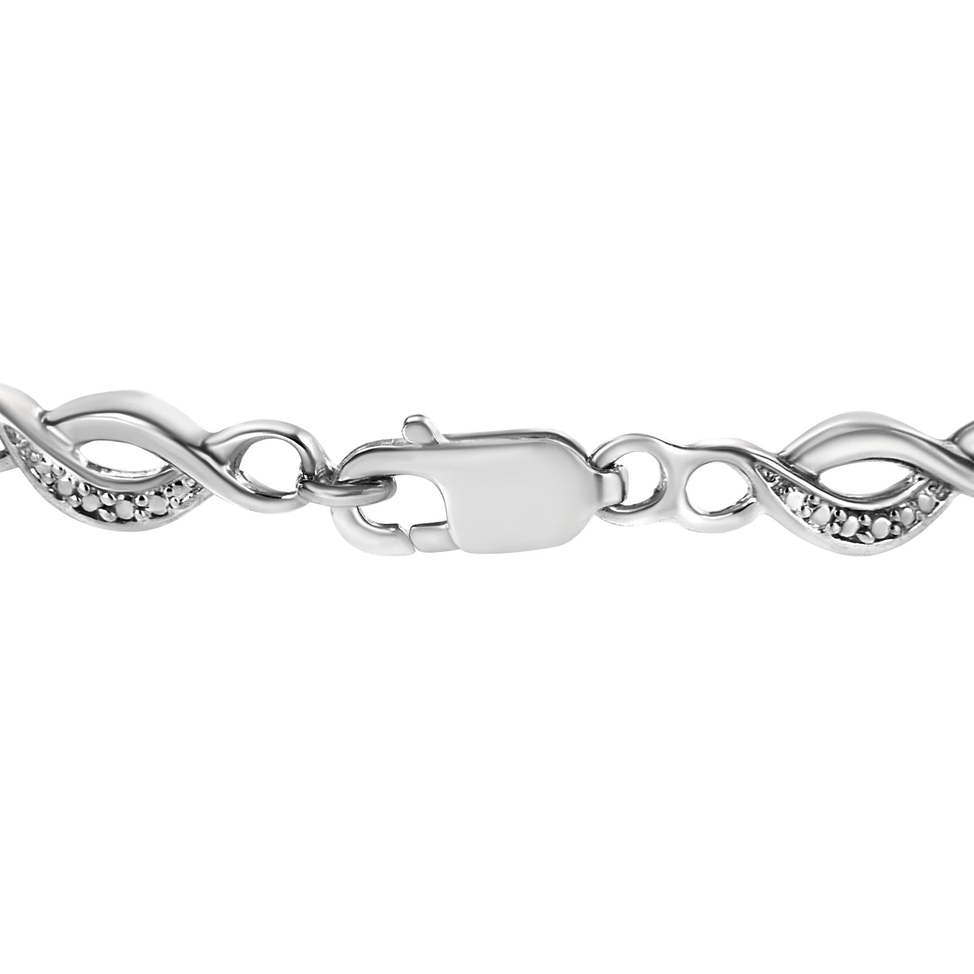 Bracciale a maglie curve a spirale con diamanti incastonati a griffe in argento sterling 925 (colore IJ, purezza I3) - 7,25" - Friggin Jewelry