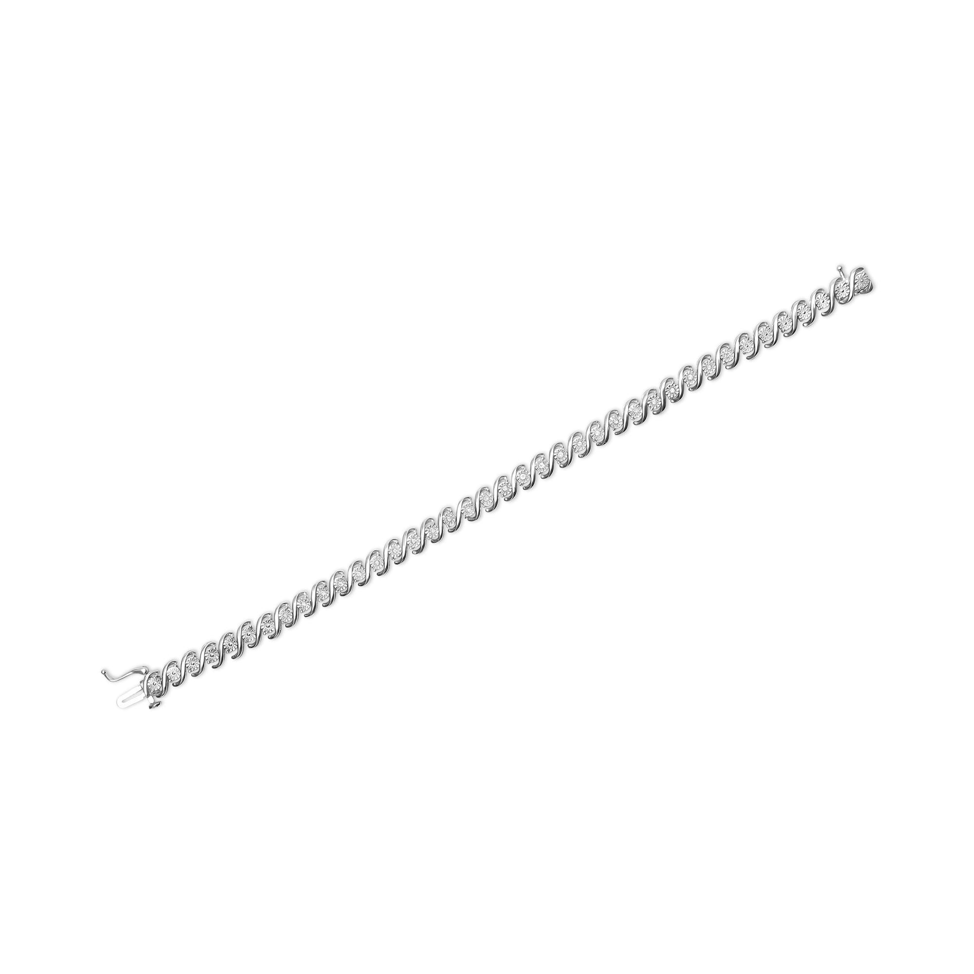 .925 Sterling Silver 1/4 Cttw Miracle Set Diamond and Beaded 7.25" Tennis Bracelet (I-J Color, I2-I3 Clarity) - Friggin Jewelry