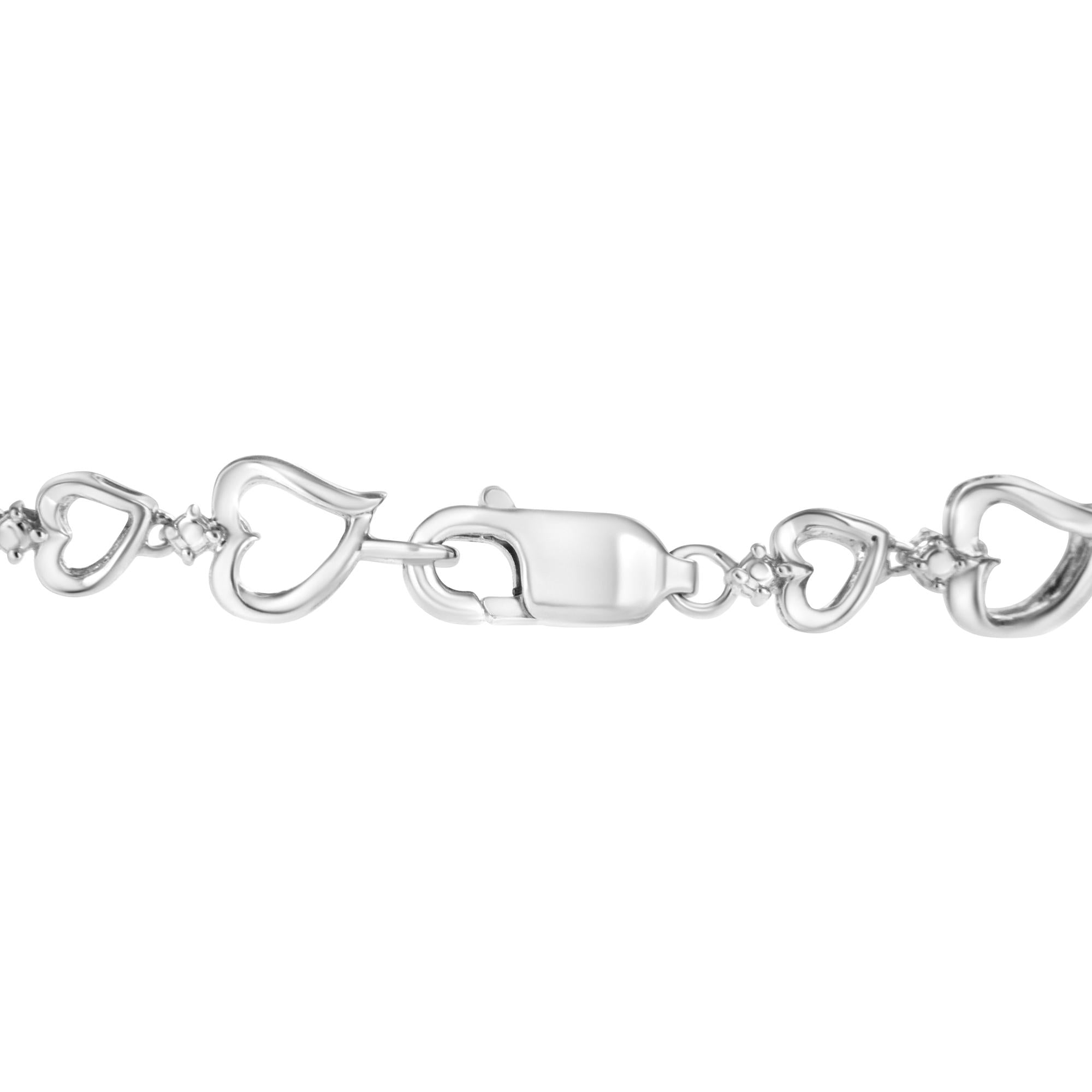 Bracciale a maglie alternate a forma di cuore con diamanti incastonati a griffe in argento sterling 925 (colore IJ, purezza I3) - 7,25" pollici - Friggin Jewelry