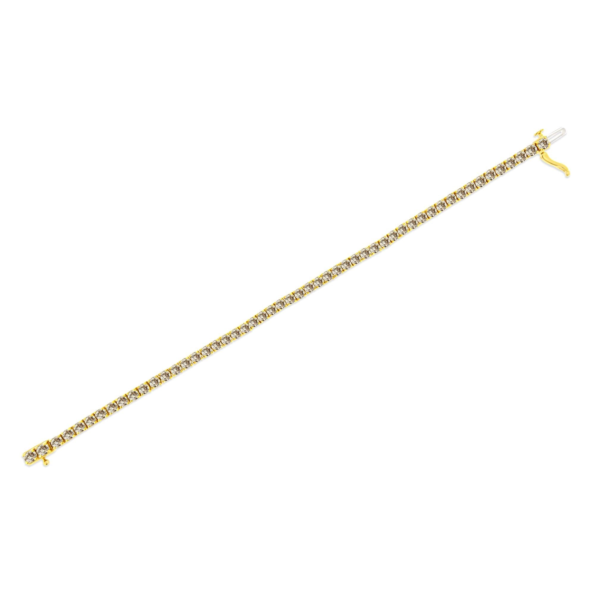 14K Yellow Gold Plated .925 Sterling Silver 8.0 Cttw Diamond Classic Link Tennis Bracelet (K-L Color, I2-I3 Clarity) - 7-1/4" - Friggin Jewelry Premium