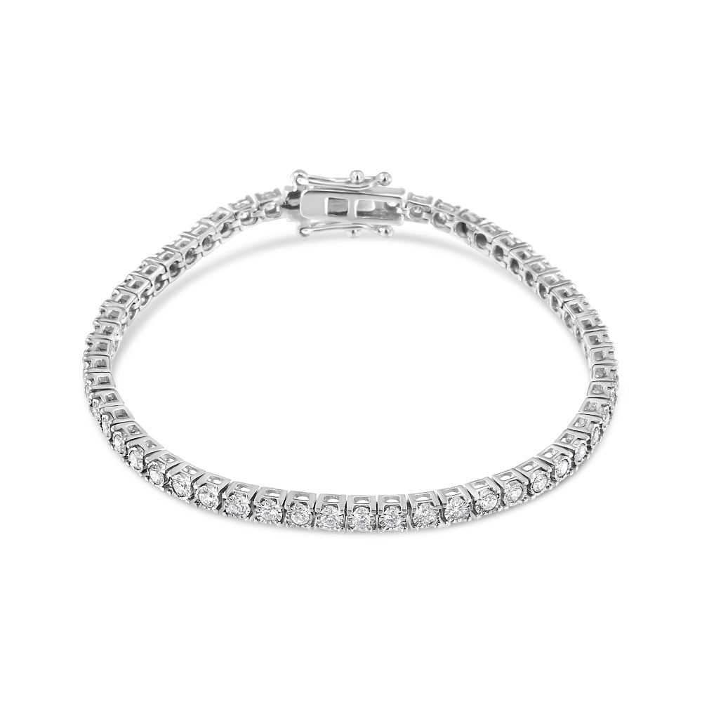 14K White Gold 2.0 Cttw Miracle Set Round-Cut Lab Grown Diamond Illusion 7" Tennis Bracelet (F-G Color, VS2-SI1 Clarity) - Friggin Jewelry