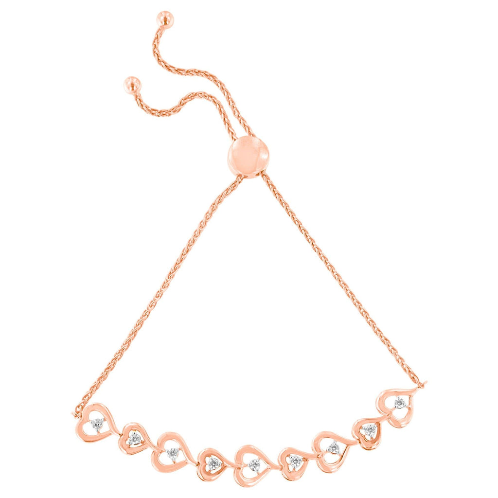 Rose Plated Sterling Silver Diamond Heart-Linked Bolo Bracelet (0.30 cttw, H-I Color, I2-I3 Clarity) - Friggin Jewelry