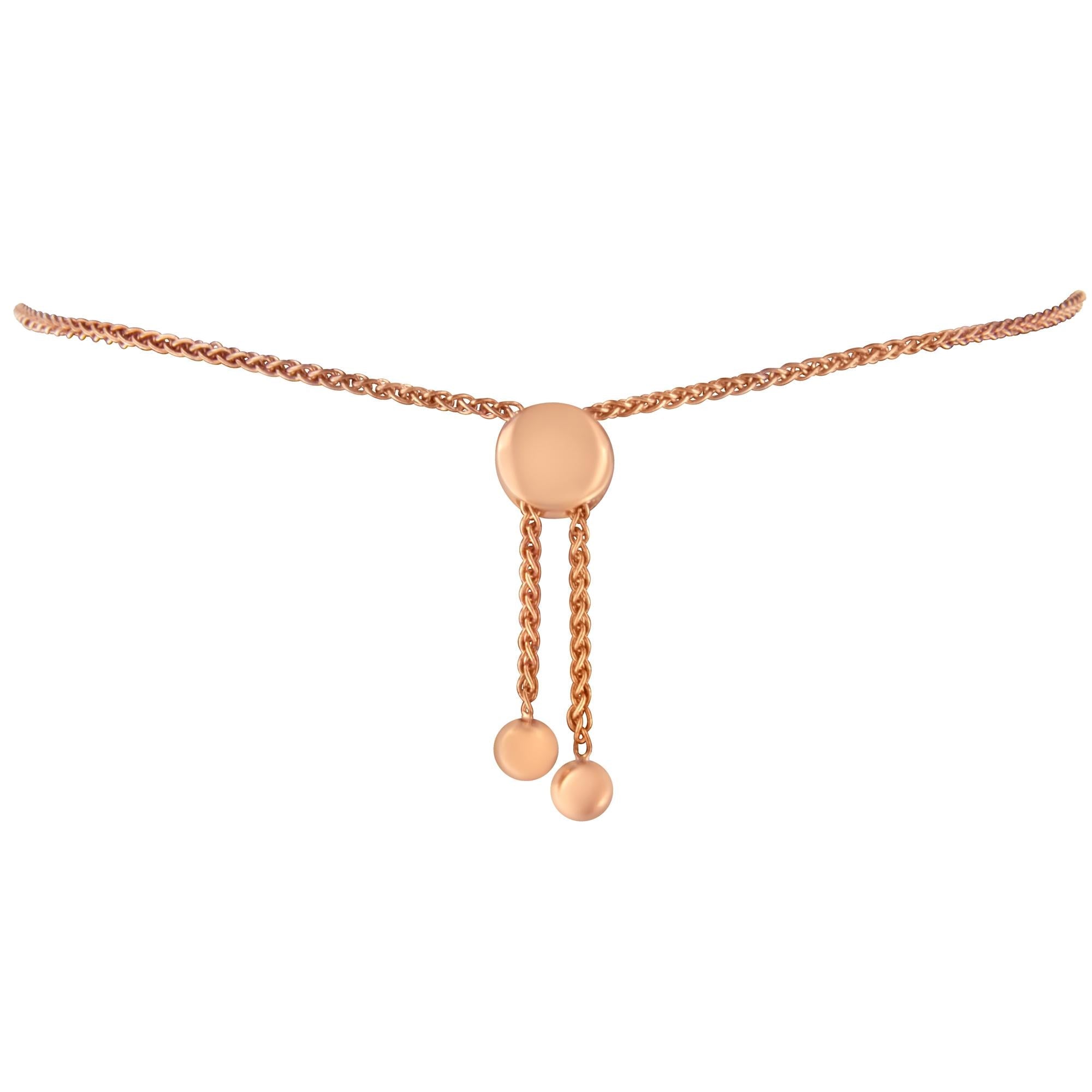 10K Rose Gold over .925 Sterling Silver 1/10 Cttw Round-Cut Diamond Heart Link Adjustable Bolo Bracelet (H-I Color, I2-I3 Clarity) - 6"-9" Adjustable - Friggin Jewelry