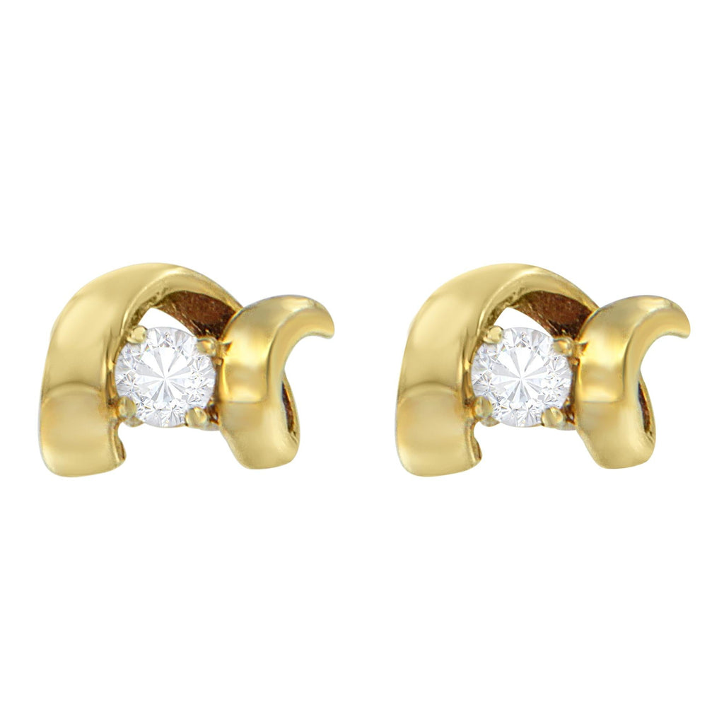 10K Gold 1/10 Cttw Round Brilliant-Cut Diamond Espira Swirls Solitaire Push Back Stud Earrings (I-J Color, I1-I2 Clarity) - Friggin Jewelry