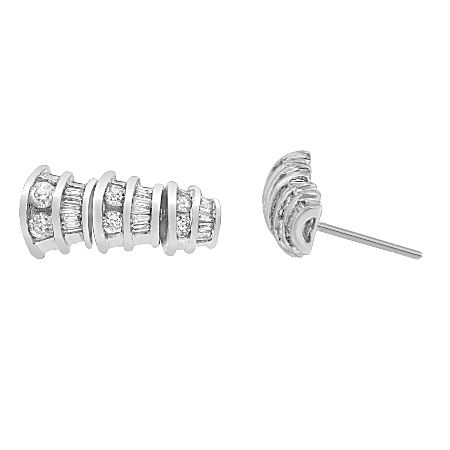 14KT White Gold 7/8 cttw Bagutte & Round Brilliant-Cut Diamond Dangle Multi Row Earrings (H-I, SI2-I1) - Friggin Jewelry