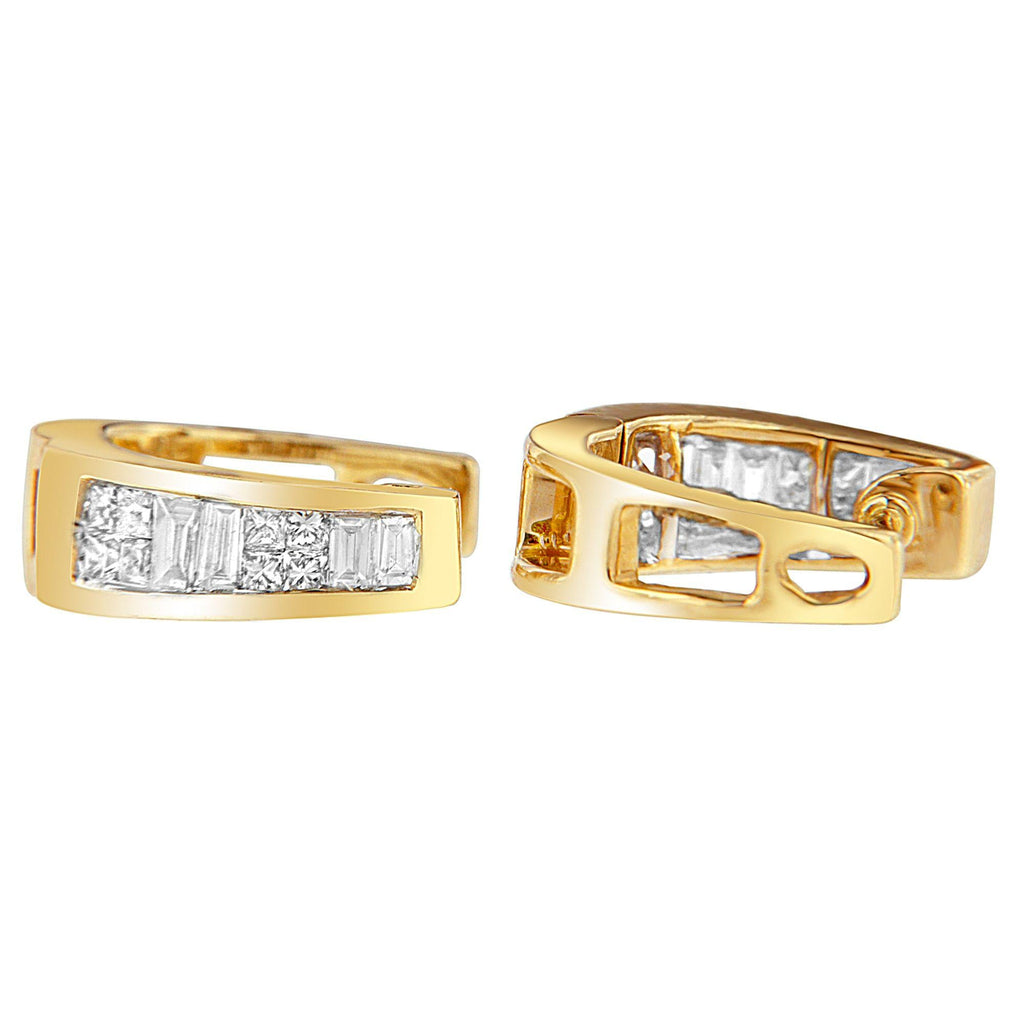 Orecchini in oro giallo 14k con diamanti taglio princess e baguette da 1/2 ct TDW (IJ, VS1-VS2) - Friggin Jewelry