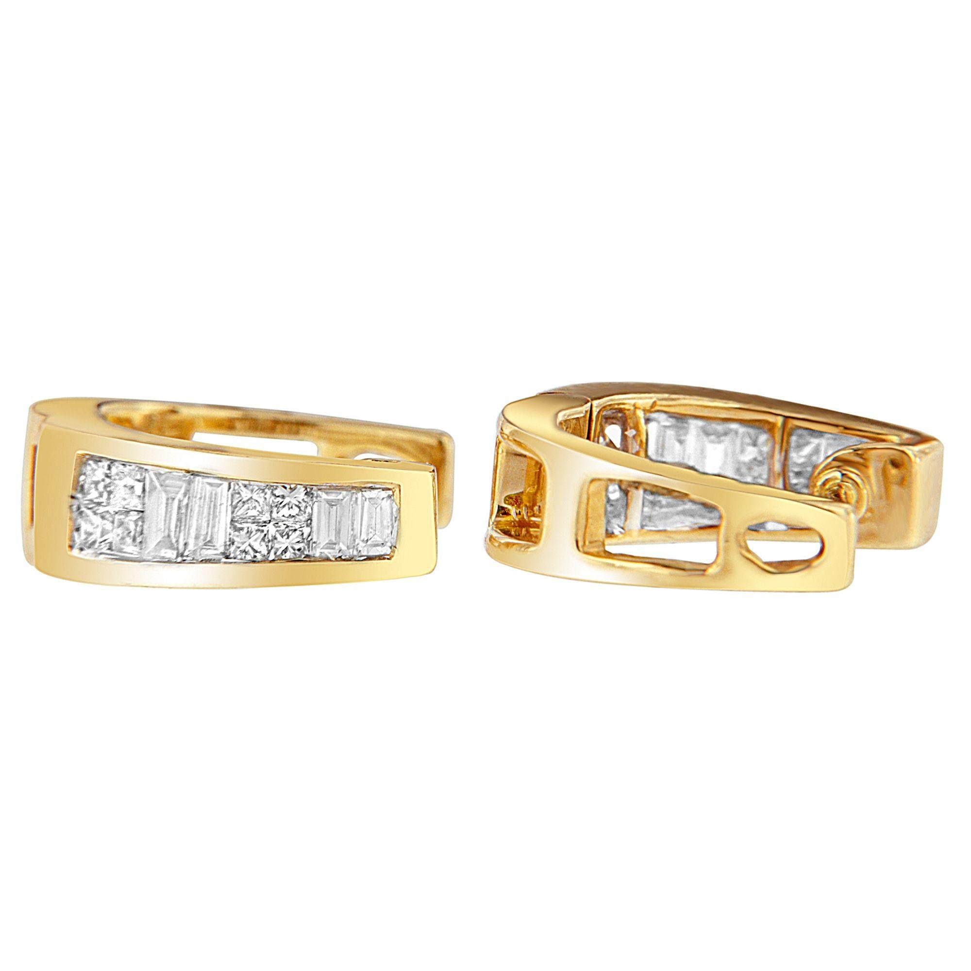 14k Yellow Gold 1/2ct TDW Princess and Baguette Diamond Earrings (I-J,VS1-VS2) - Friggin Jewelry