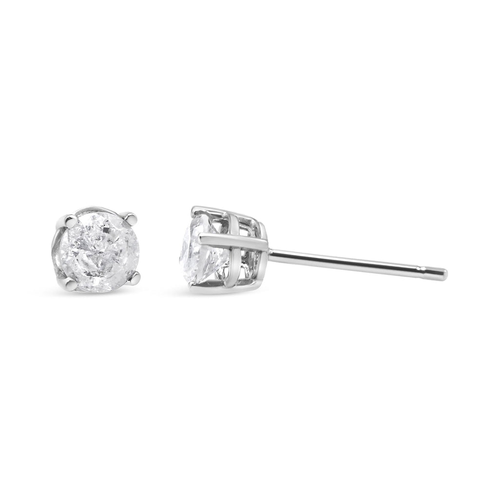 Aretes clásicos de plata de ley 925 con diamantes de talla redonda "sal y pimienta" de 4 puntas (color IJ, claridad I3) - Friggin Jewelry