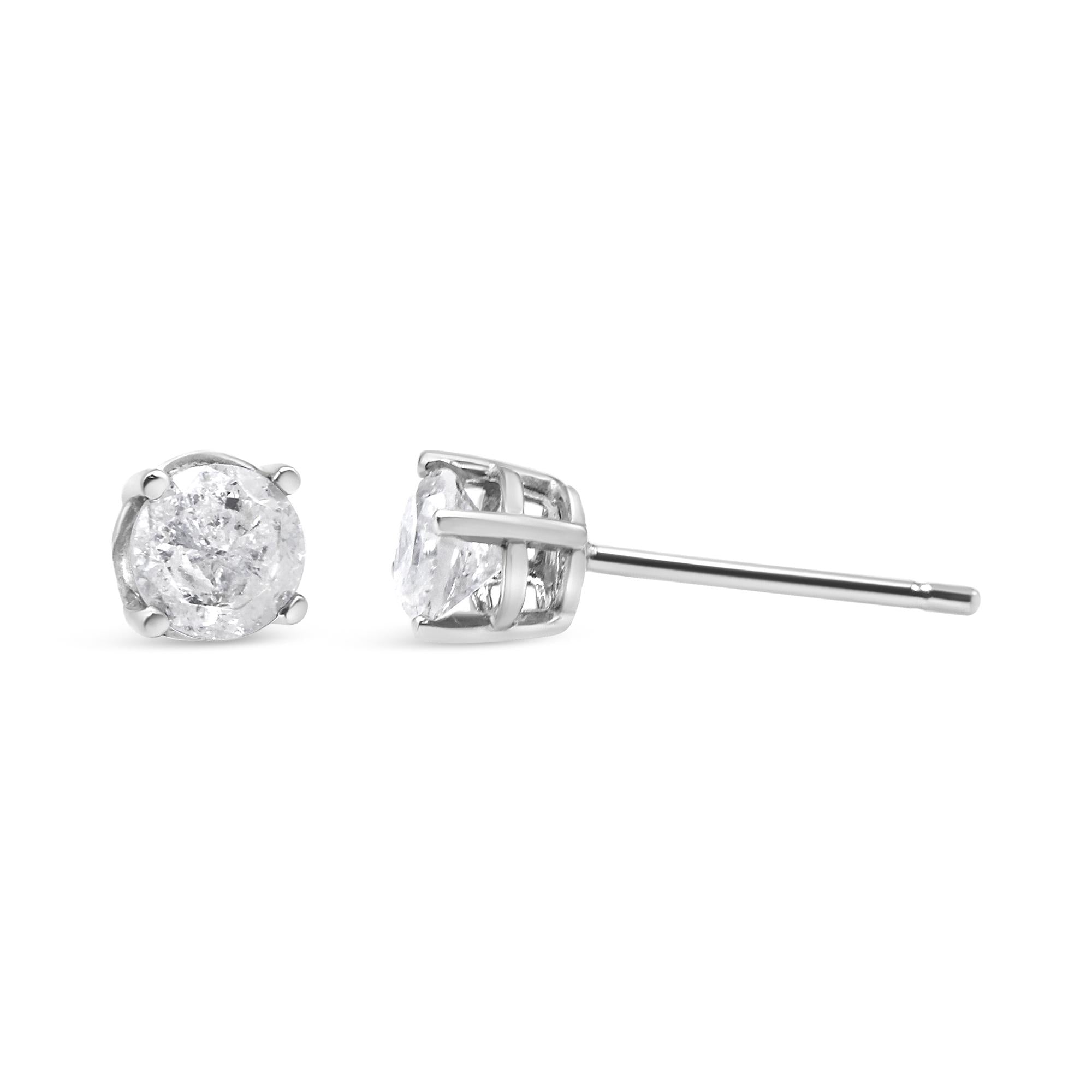 Aretes clásicos de plata de ley 925 con diamantes de talla redonda "sal y pimienta" de 4 puntas (color IJ, claridad I3) - Friggin Jewelry