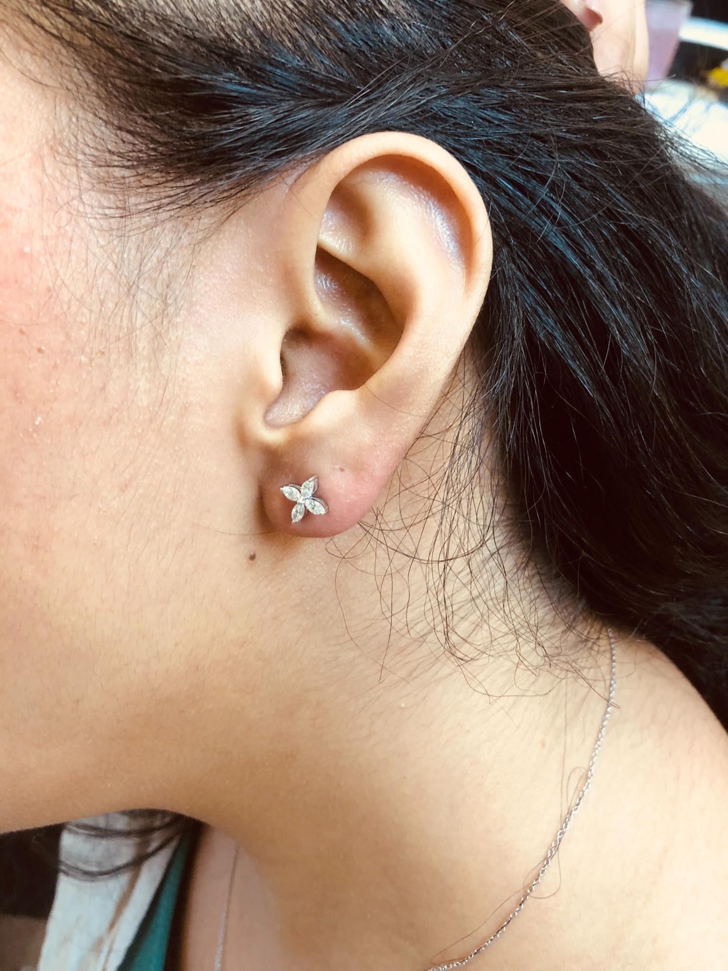 Aretes de oro de 14 quilates con forma de hoja floral y diamantes marquesa de 8 piedras (color IJ, claridad SI2-I1) - Friggin Jewelry