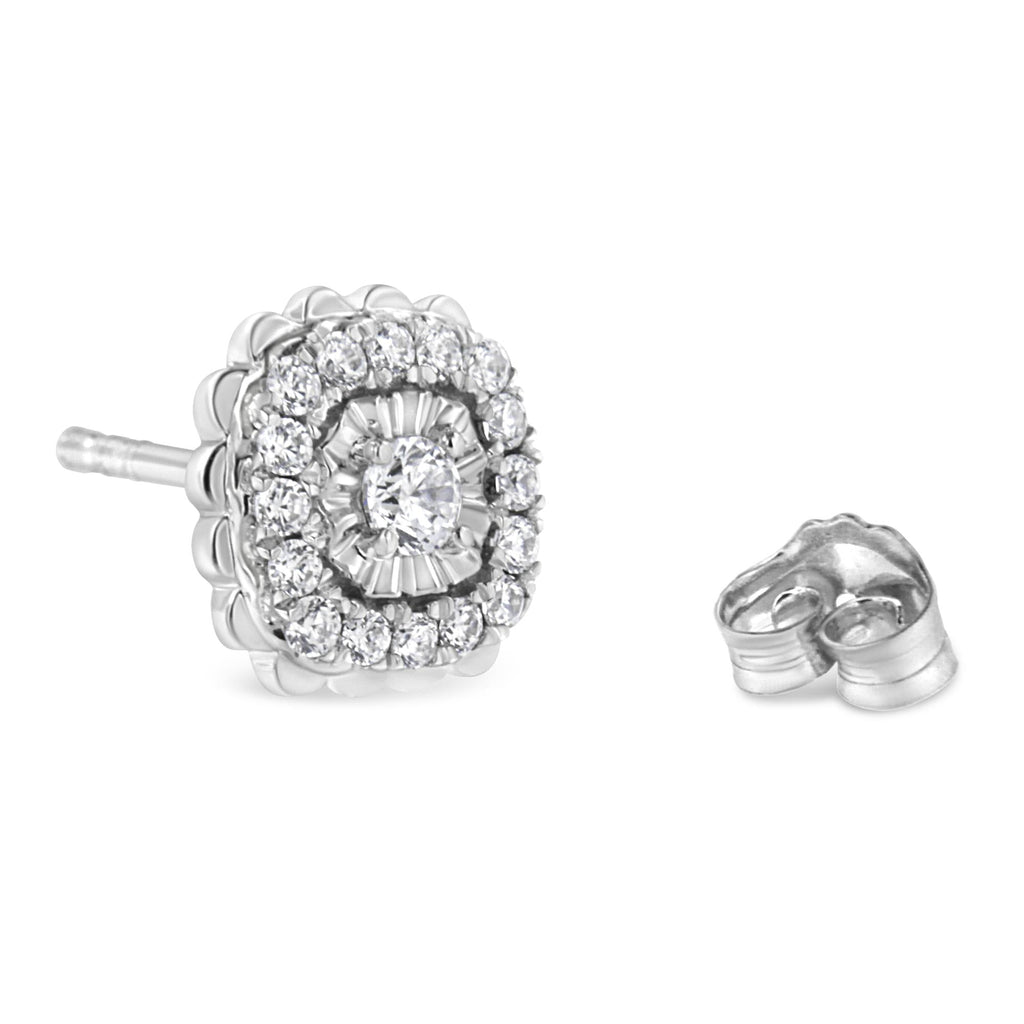Aretes de plata de ley 925 con halo de diamantes de talla redonda de 1/2 quilates (color IJ, claridad I2-I3) - Friggin Jewelry