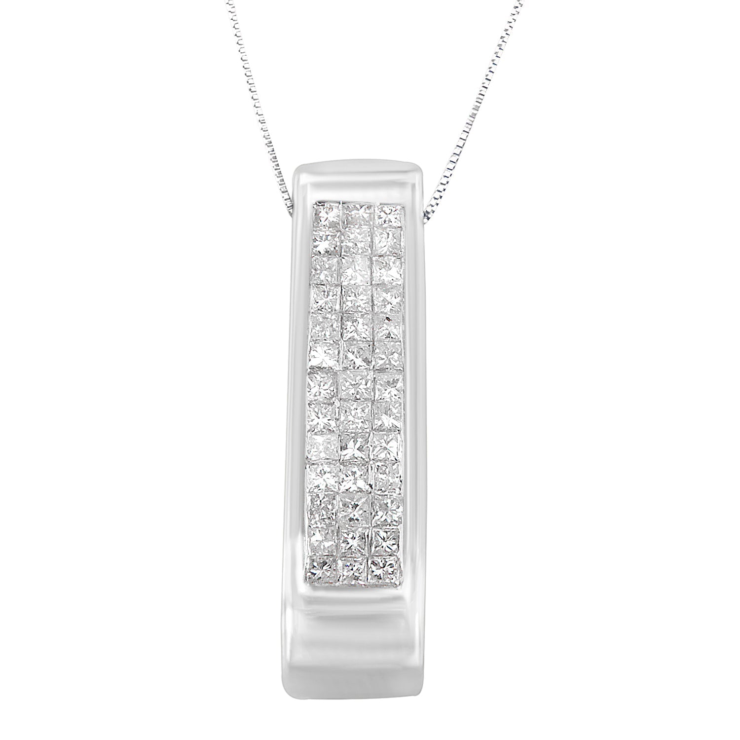 Collar con colgante de barra vertical de 18" en oro de 14 quilates, 1/2 ct, diamante de talla princesa engastado invisible (color HI, claridad SI2-I1) - Friggin Jewelry
