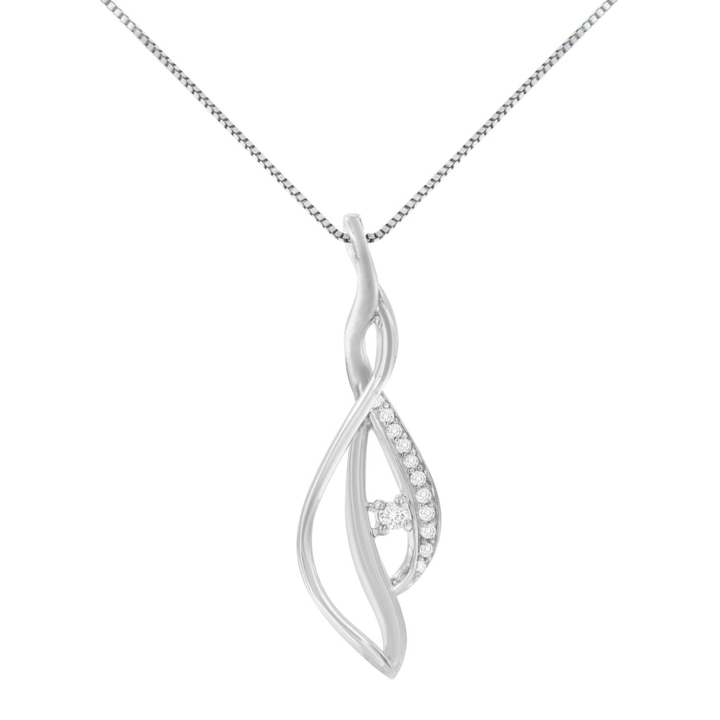 Espira 10K White Gold Round Diamond Accented Open Cascade Twist 18" Pendant Necklace (1/10 Cttw, J-K Color, I1-I2 Clarity) - Friggin Jewelry