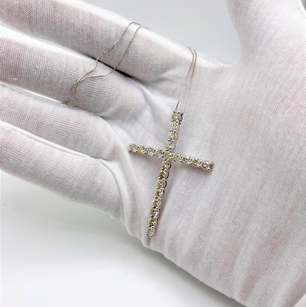 .925 Sterling Silver 4.0 Cttw Diamond 2-1/4" Cross Pendant with Box Chain Necklace (I-J Color, I1-I2 Clarity) - 18" - Friggin Jewelry