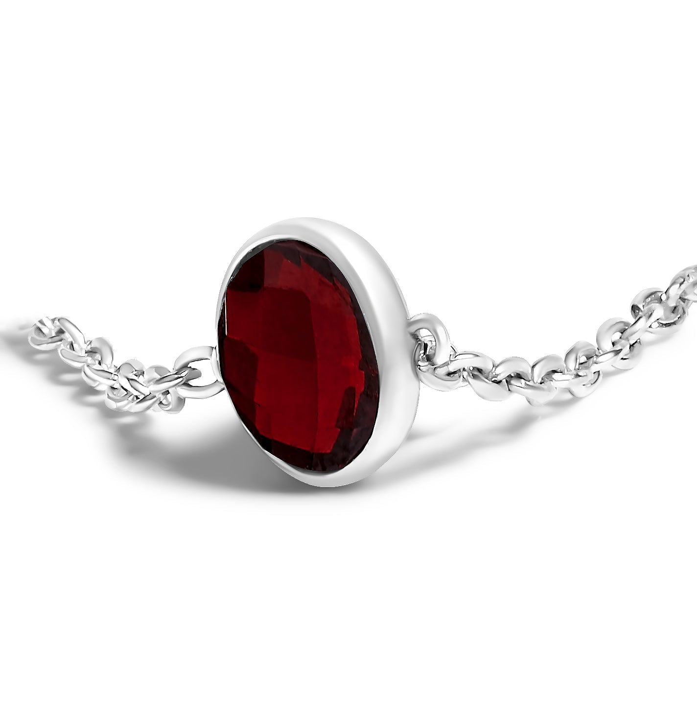 .925 Sterling Silver Bezel Set Red Garnet 5 Station Adjustable Bolo Bracelet - Friggin Jewelry