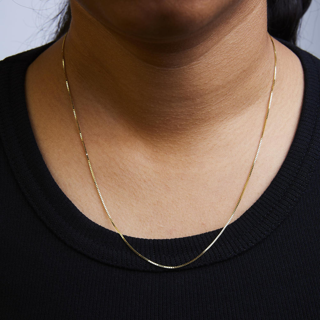 Unisex Solid 14K Gold 0.75mm Classic Box Chain Necklace - Friggin Jewelry