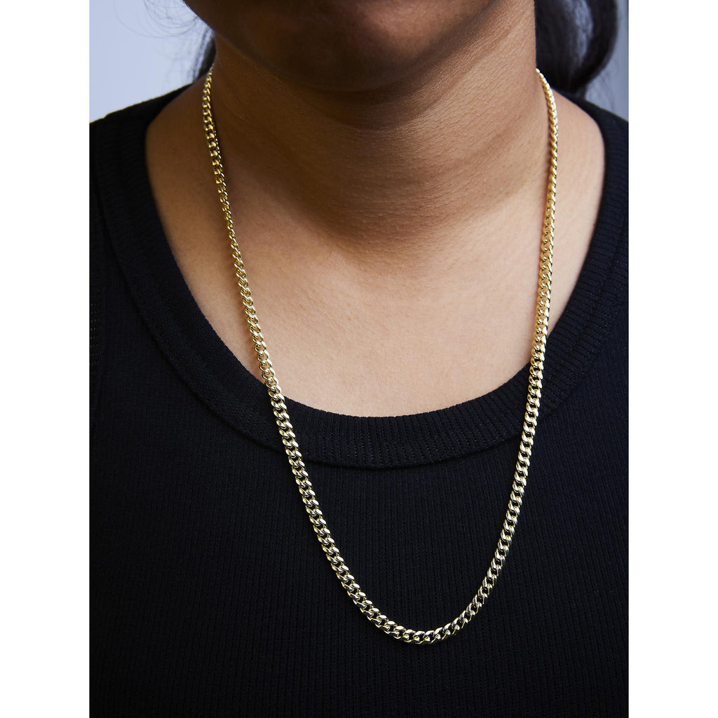 Collar de cadena cubana Miami de oro amarillo semisólido de 14 quilates de 4,5 mm - Cadena unisex - Friggin Jewelry