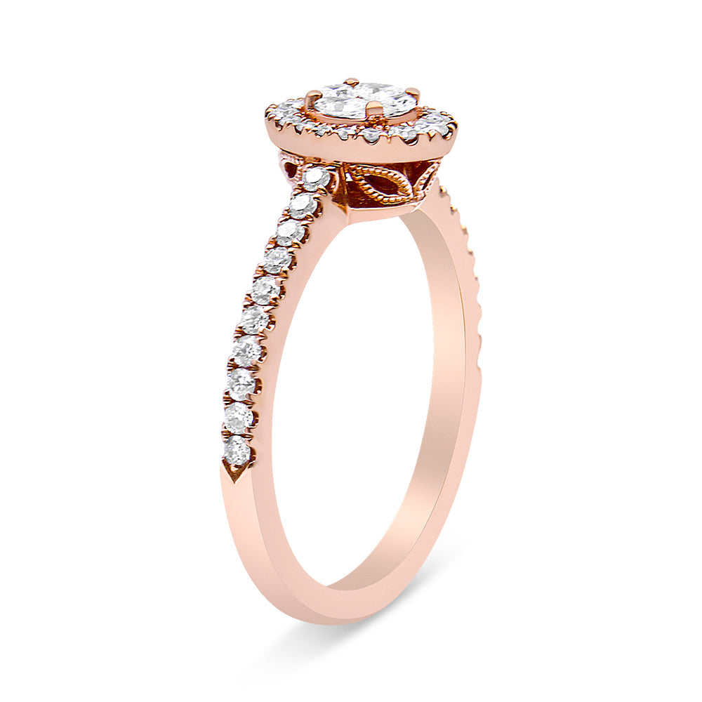 18K Rose Gold 1/2 Cttw Composite Marquise Composite Diamond Oval Shaped Halo Engagement Ring (F-G Color, VS1-VS2 Clarity) - Friggin Jewelry