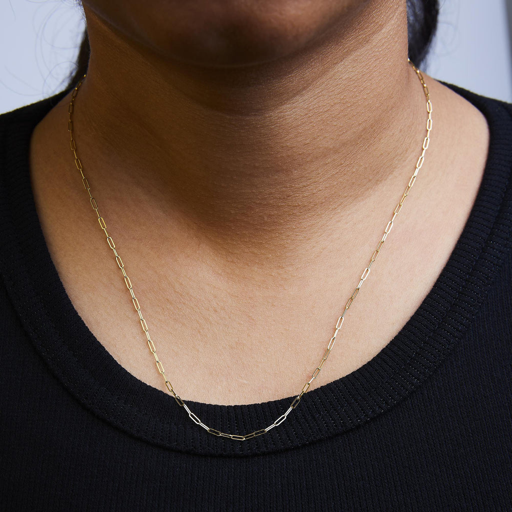 Collana unisex con catena a graffetta da 1,5 mm in oro massiccio 14 carati - Scelta di lunghezza e colore del metallo - Friggin Jewelry