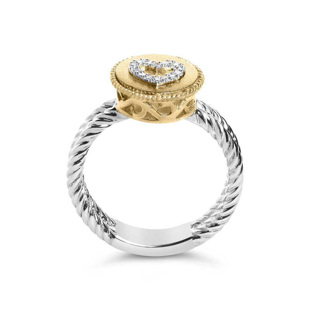 18K Yellow Gold Plated .925 Sterling Silver Diamond Heart Ring with Satin Finish (I-J Color, SI1-SI2 Clarity) - Friggin Jewelry