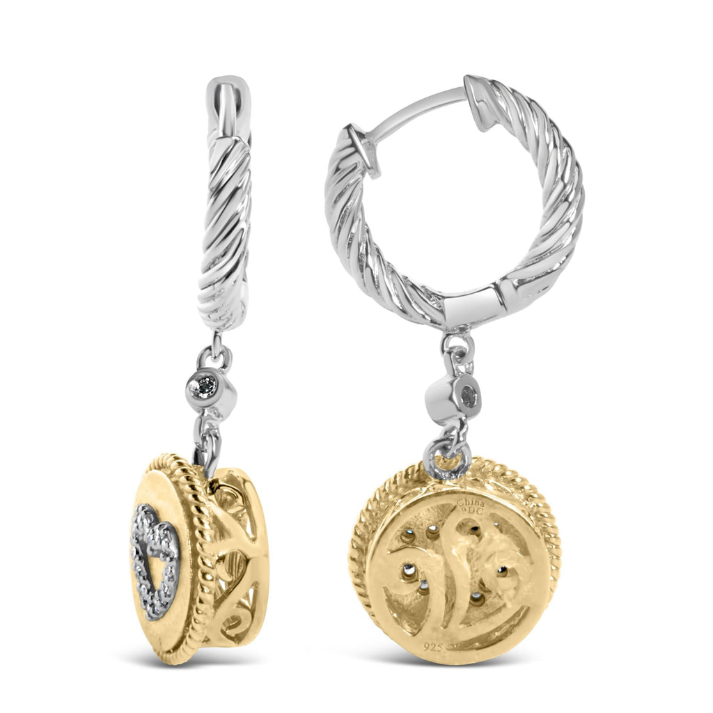 18K Yellow Gold Plated .925 Sterling Silver 1/8 Cttw Diamond Heart Medallion Drop and Dangle Earring (I-J Color, SI1-SI2 Clarity) - Friggin Jewelry