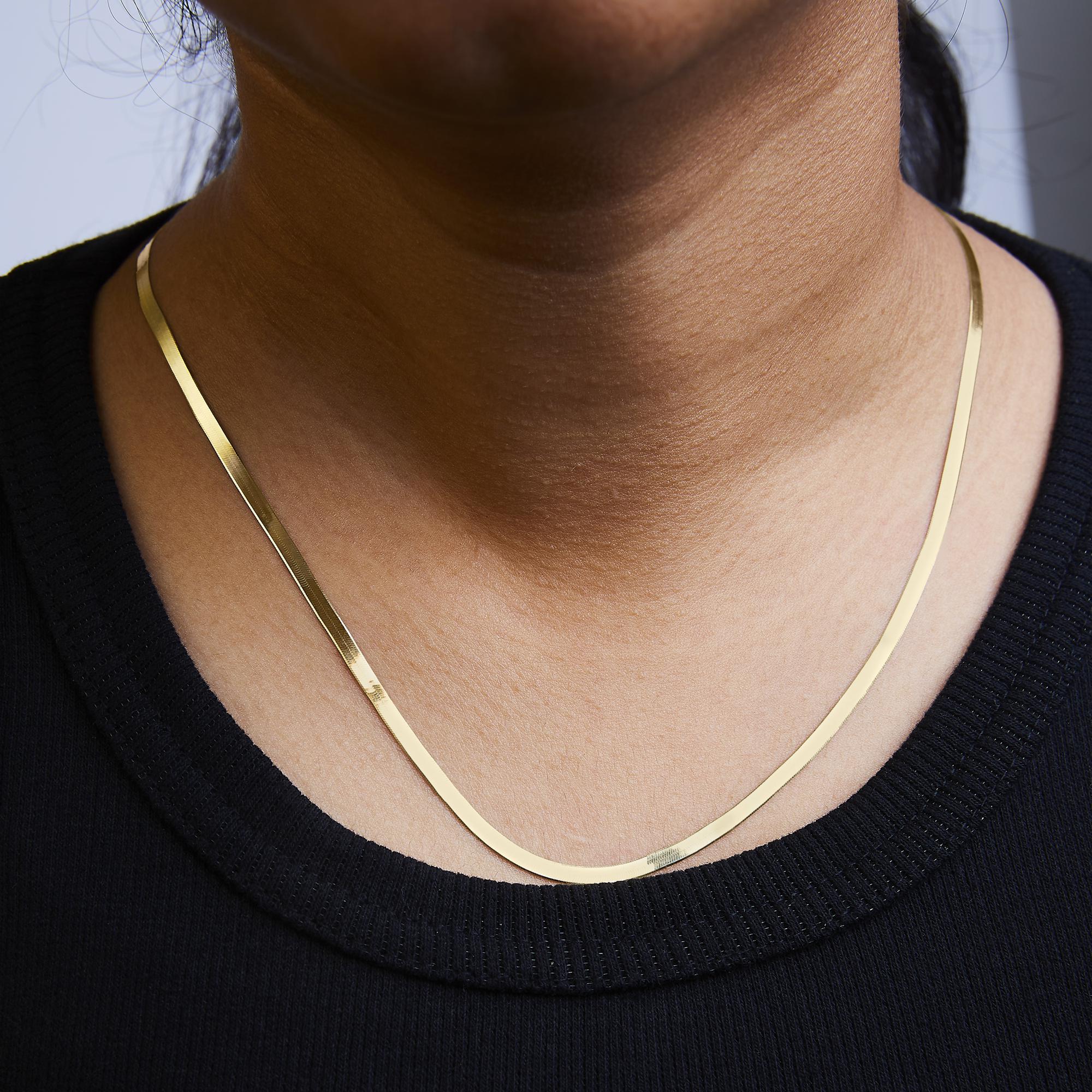 Unisex Solid 14K Gold 2.8mm Imperial Herringbone Chain Necklace - Friggin Jewelry
