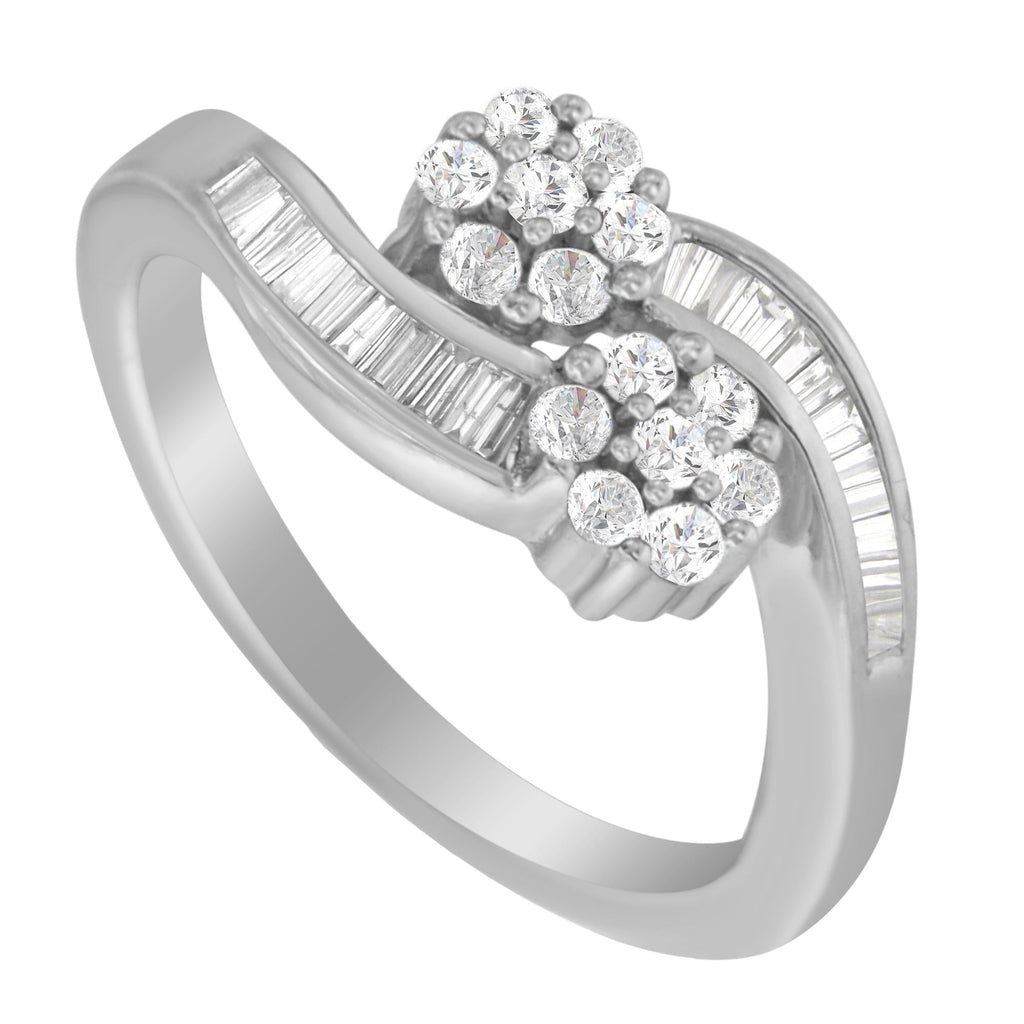 Anillo de oro blanco de 14 quilates con diamantes redondos y baguette (1/2 ct, color HI, claridad I1-I2) - Friggin Jewelry