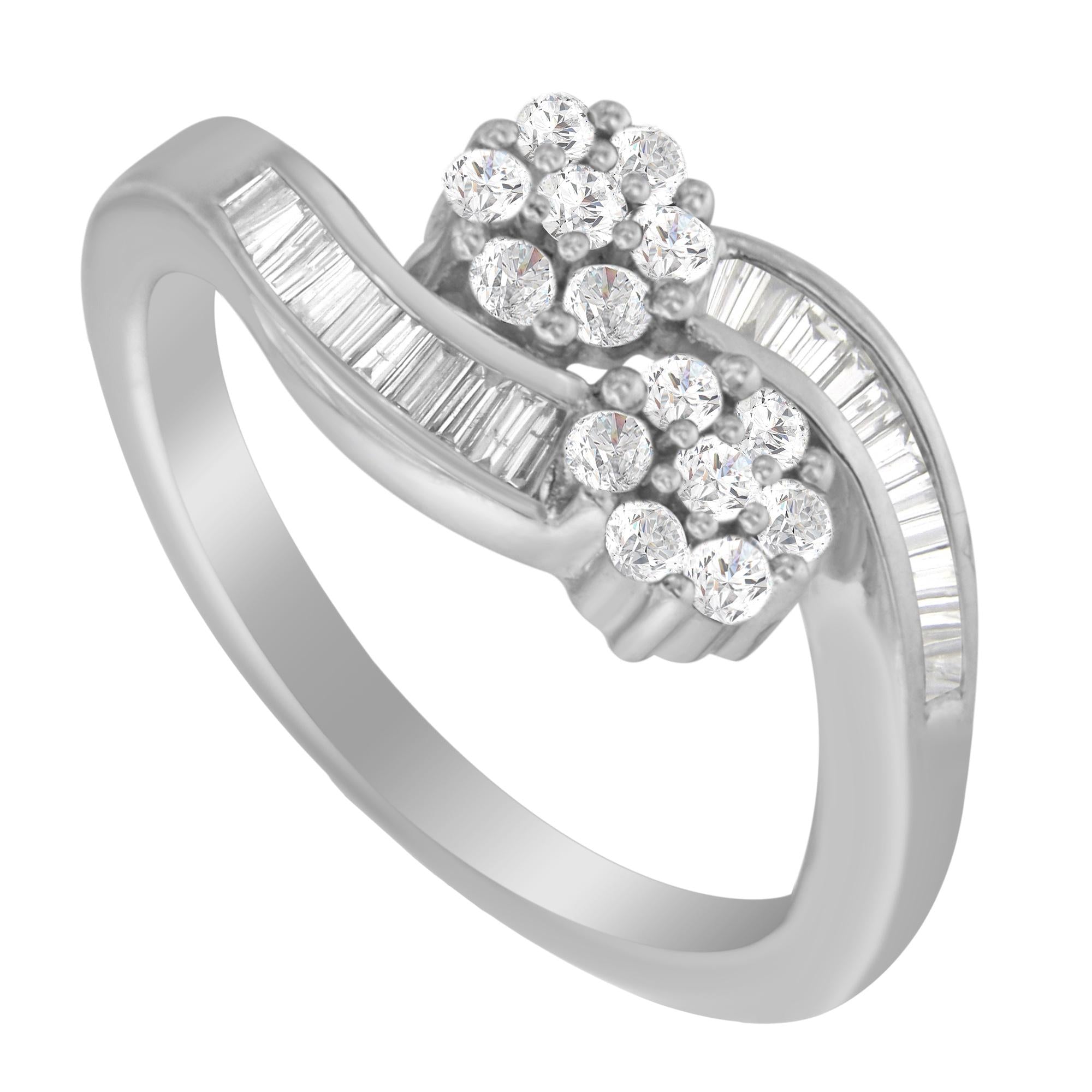 Anillo de oro blanco de 14 quilates con diamantes redondos y baguette (1/2 ct, color HI, claridad I1-I2) - Friggin Jewelry