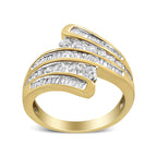Anillo de oro amarillo de 10 quilates con diamantes redondos y talla baguette de 1 ct y múltiples filas (color HI, claridad I1-I2) - Friggin Jewelry