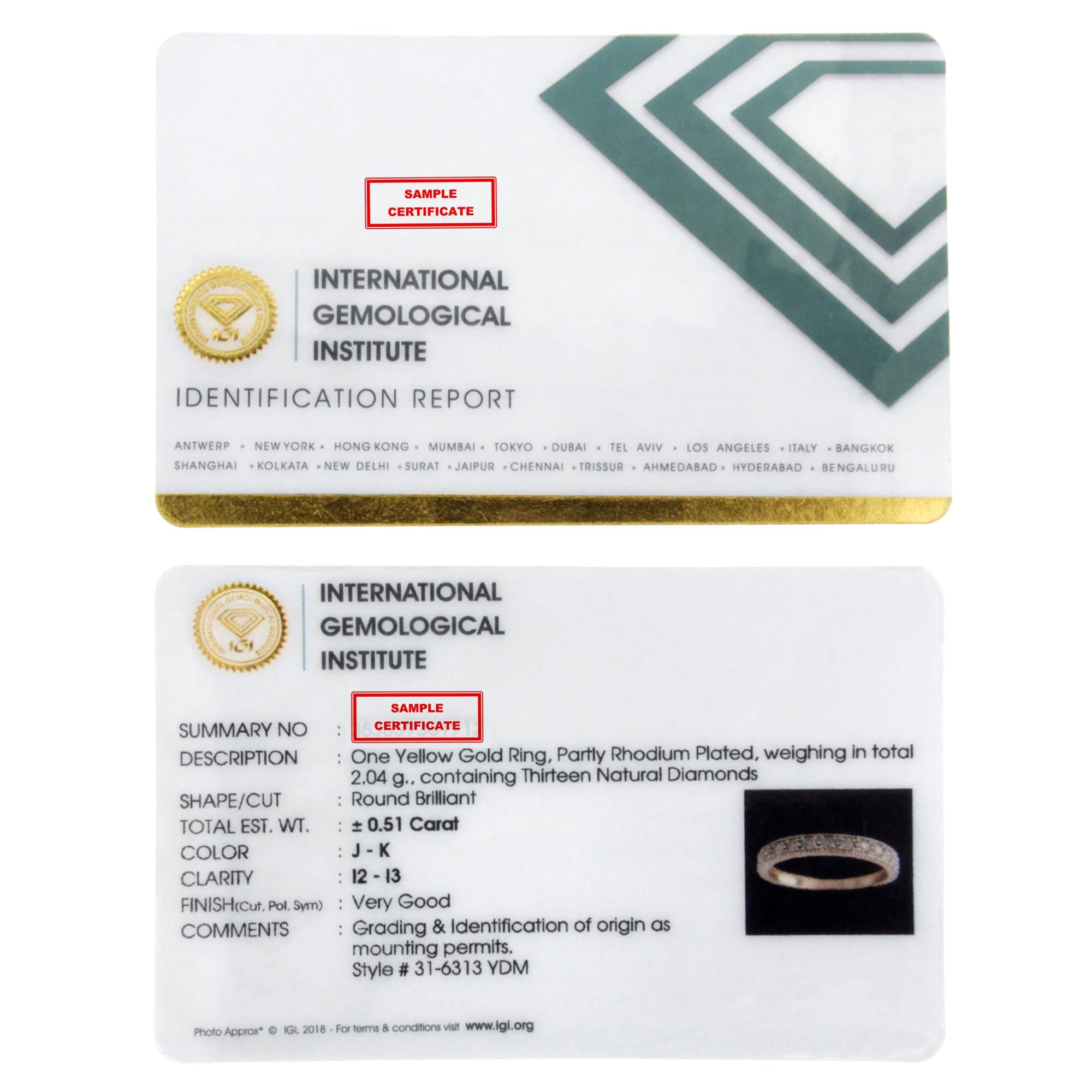 IGI Certified 1/2 Cttw Diamond 10K Yellow Gold Prong Set Beaded Milgrain Band Style Ring (J-K Color, I2-I3 Clarity) - Friggin Jewelry
