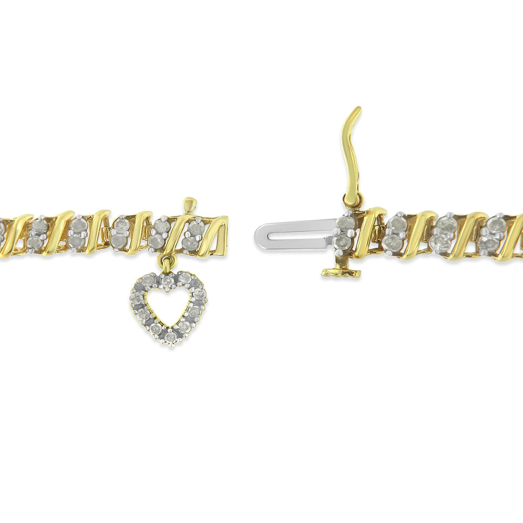 Bracciale a maglie da 7" con ciondolo a forma di cuore in oro giallo 10K e argento sterling 925 da 2,0 ct (colore IJ, purezza I3) - Friggin Jewelry