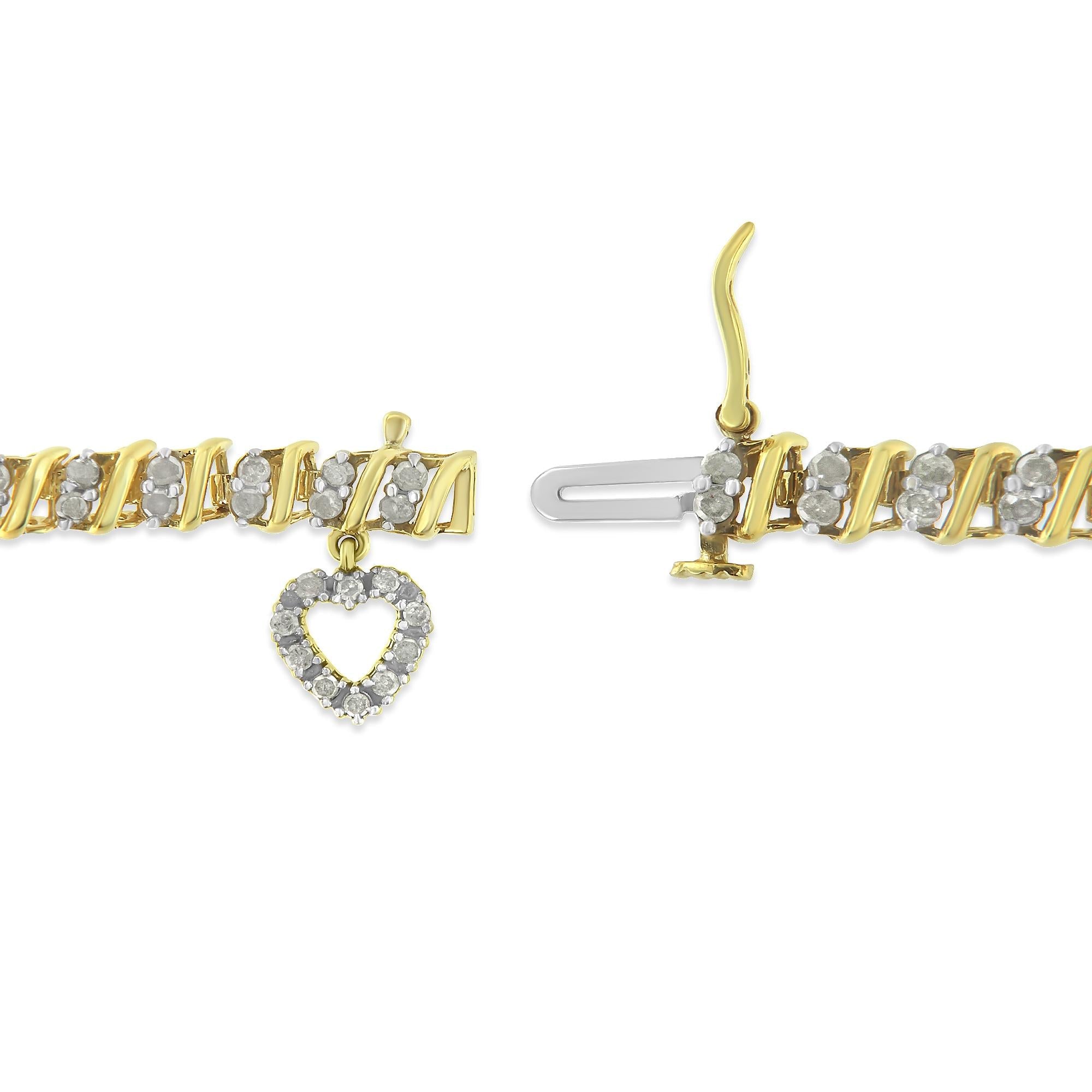 Bracciale a maglie da 7" con ciondolo a forma di cuore in oro giallo 10K e argento sterling 925 da 2,0 ct (colore IJ, purezza I3) - Friggin Jewelry
