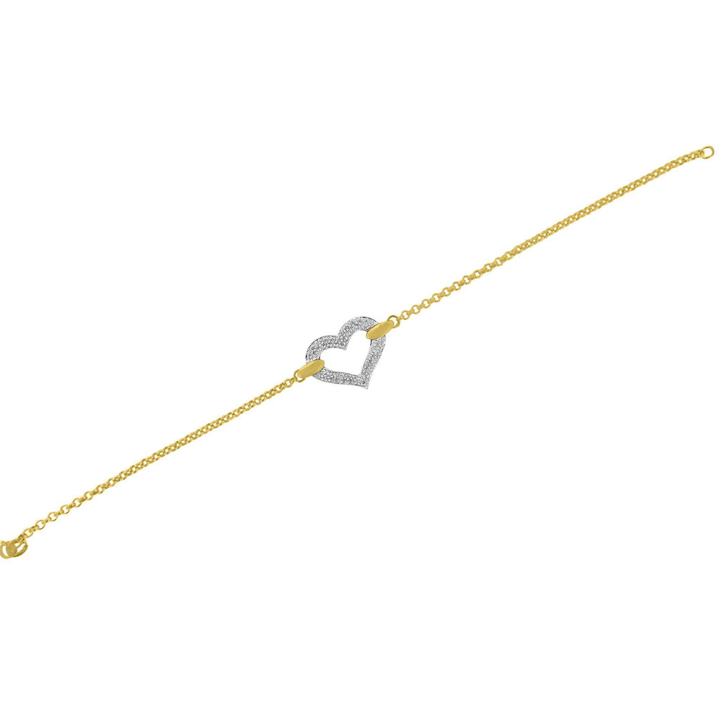 10K Two Tone Gold 1/4 Cttw Diamond Encrusted Heart Charm 7" Bracelet (H-I Color, I1-I2 Clarity) - Friggin Jewelry