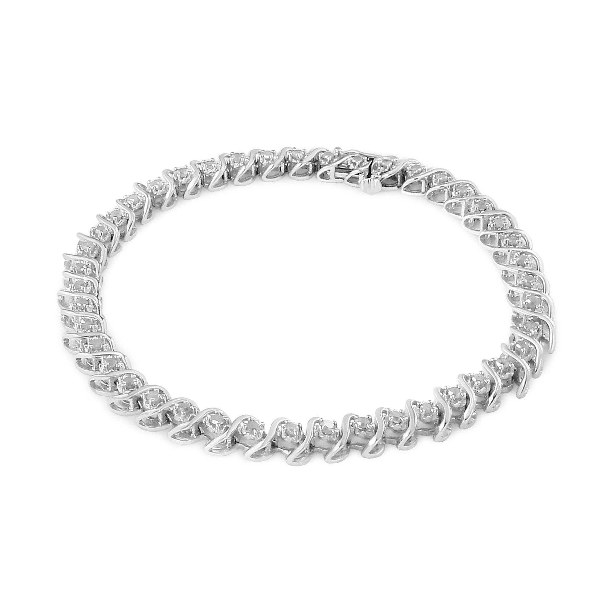 Pulsera de tenis de plata de ley 925 con diamantes redondos de 1,0 quilates engastados milagros de 18 cm (color IJ, claridad I3) - Friggin Jewelry