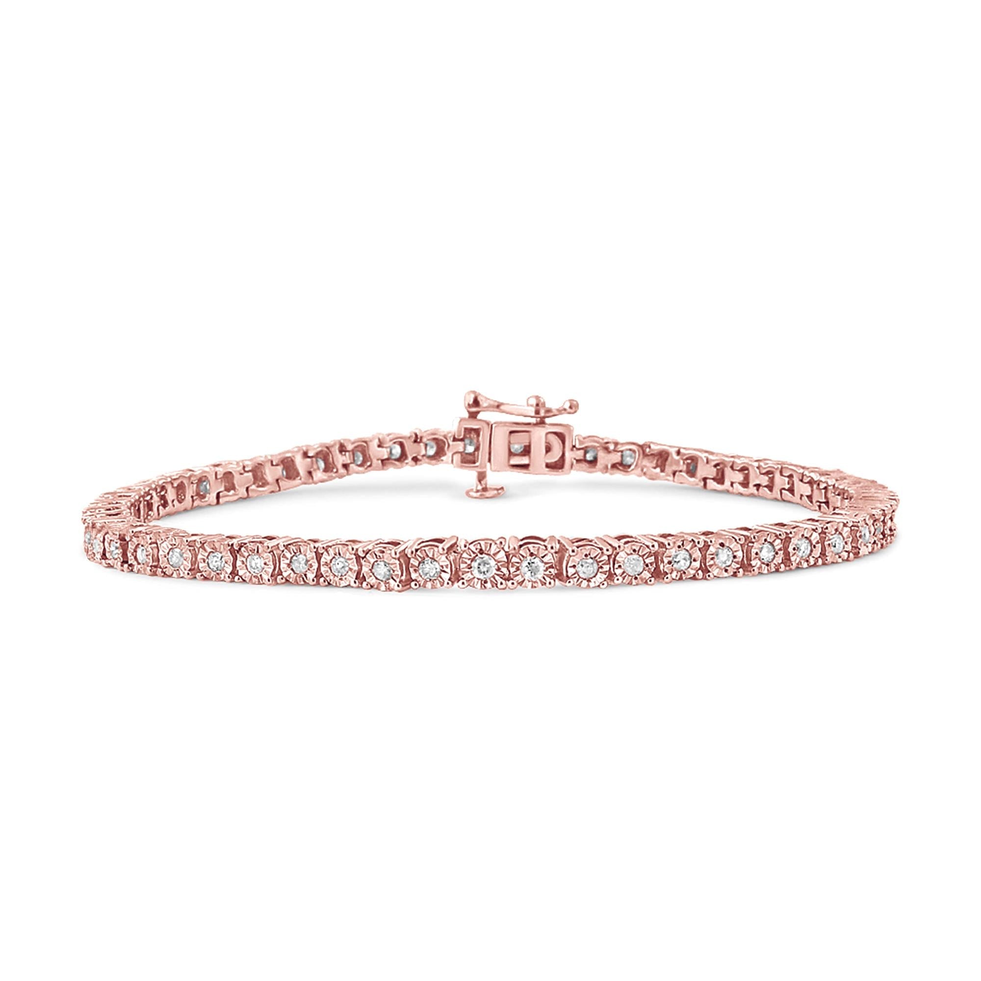 Bracciale tennis in argento sterling 925 con diamanti taglio brillante da 1,0 ct e montatura a sfaccettato (colore IJ, purezza I3) - Friggin Jewelry