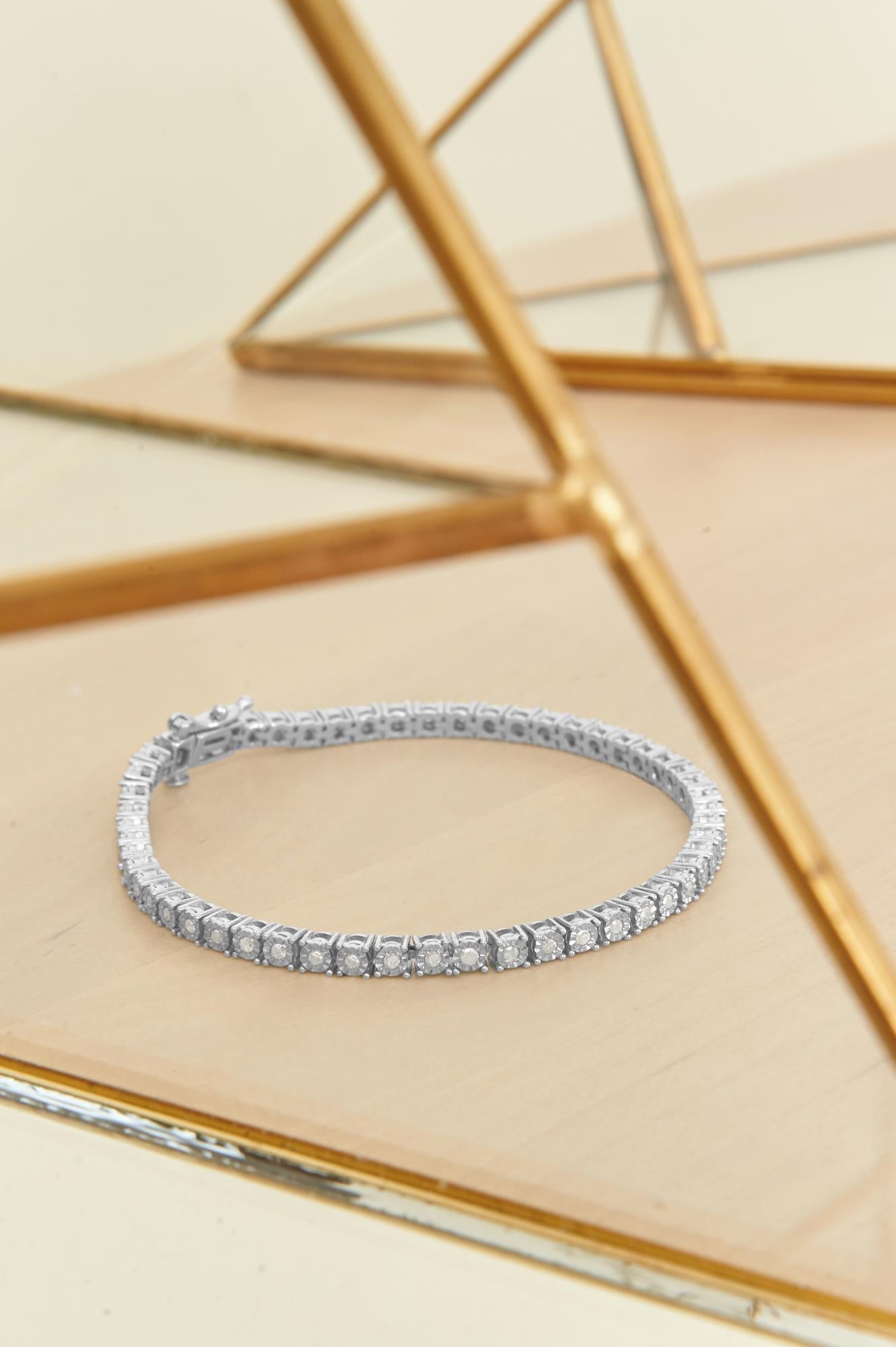 Bracciale tennis in argento sterling 925 con diamanti taglio brillante da 1,0 ct e montatura a sfaccettato (colore IJ, purezza I3) - Friggin Jewelry