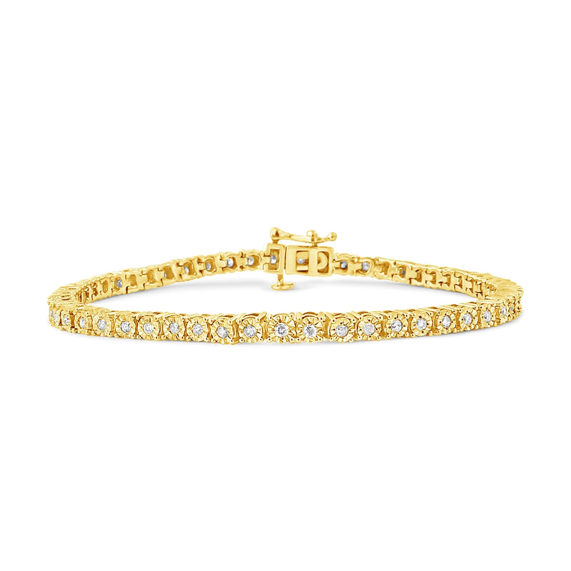 Bracciale tennis in argento sterling 925 con diamanti taglio brillante da 1,0 ct e montatura a sfaccettato (colore IJ, purezza I3) - Friggin Jewelry
