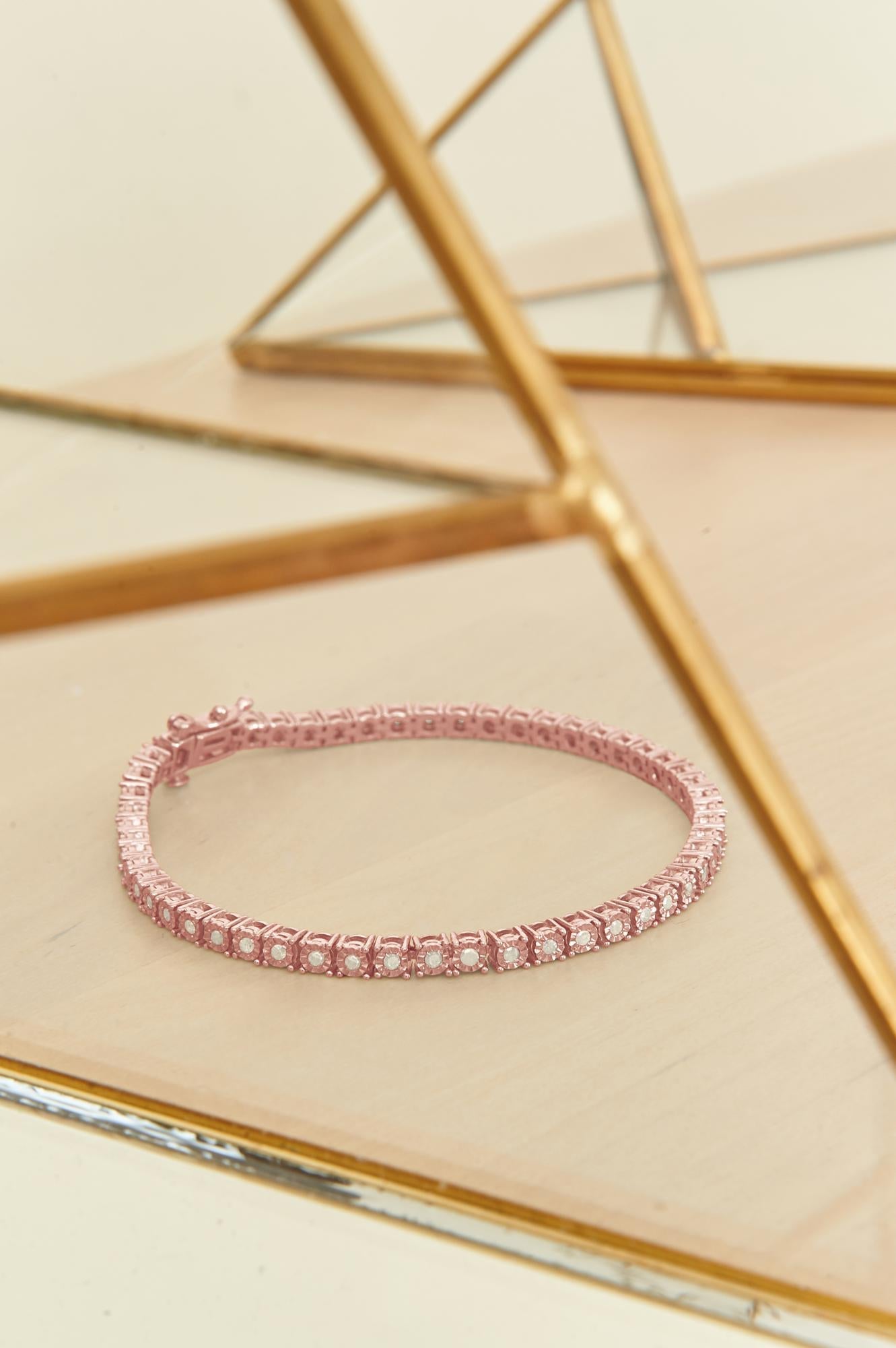 Bracciale tennis in argento sterling 925 con diamanti taglio brillante da 1,0 ct e montatura a sfaccettato (colore IJ, purezza I3) - Friggin Jewelry