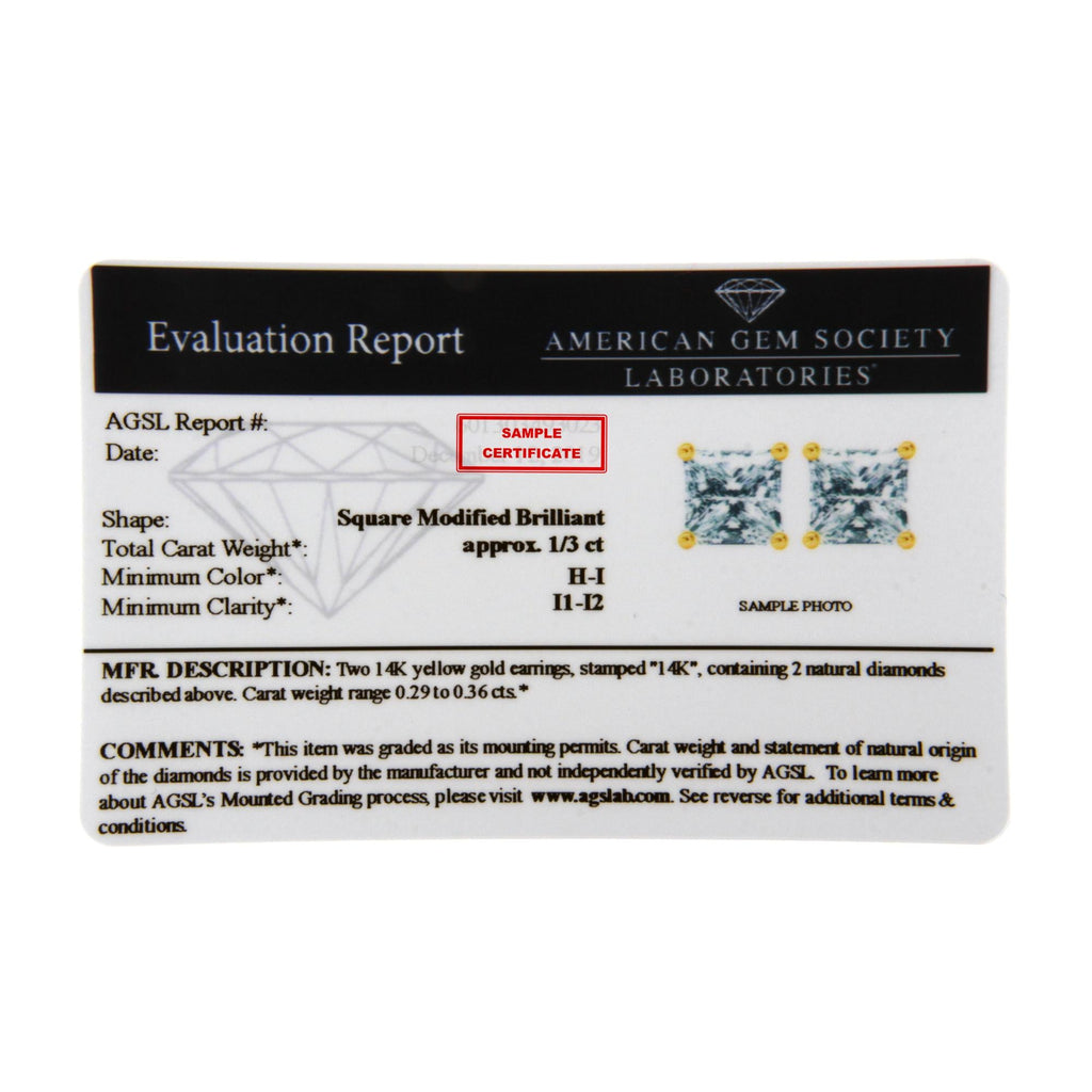 Orecchini a bottone in oro giallo 14 carati con diamanti certificati taglio principessa a purezza migliorata (0,50 cttw, colore HI, purezza I1-I2) - Friggin Jewelry