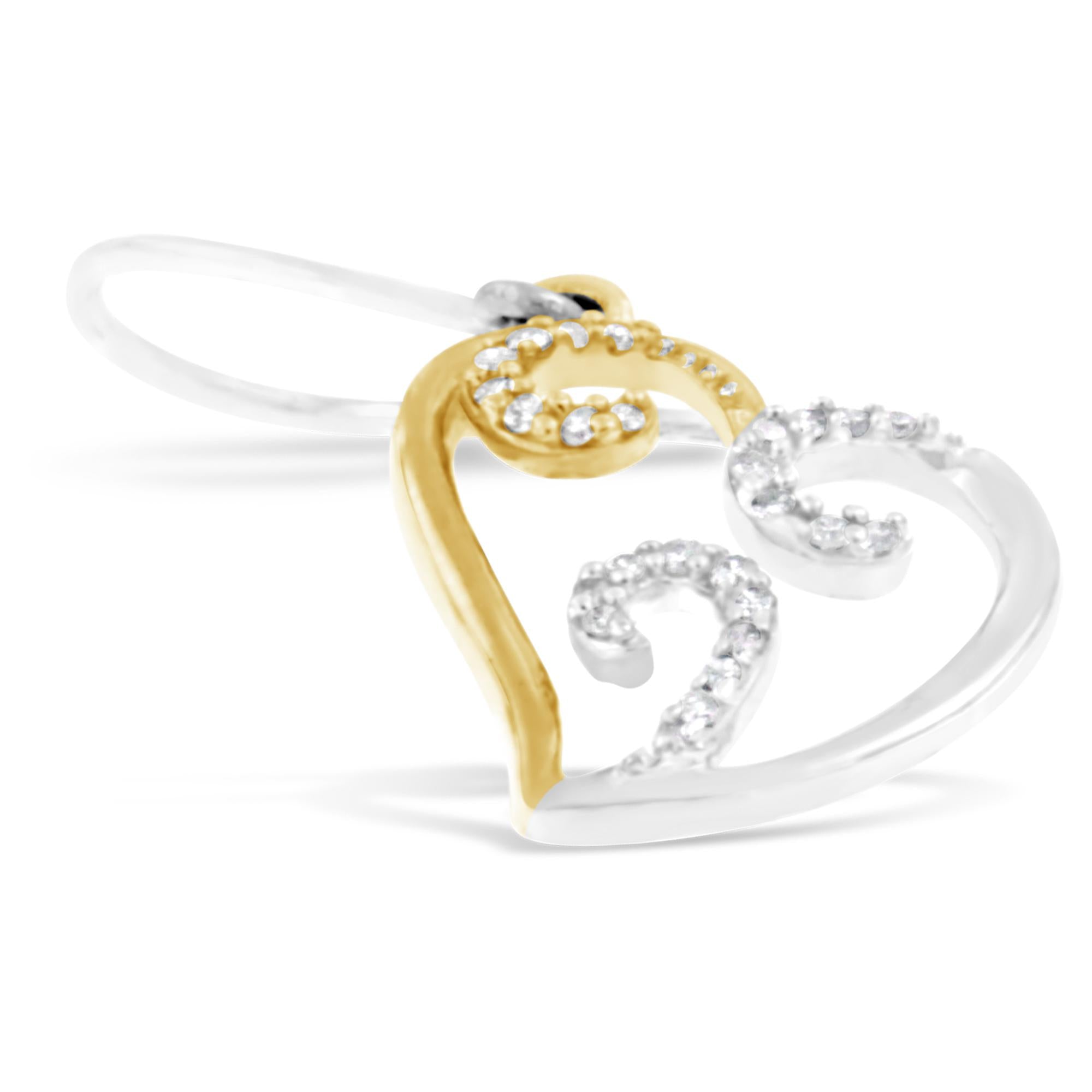 10K Two-tone Gold Round Diamond Heart Dangle Earrings (1/4 cttw, I-J Color, I2-I3 Clarity) - Friggin Jewelry