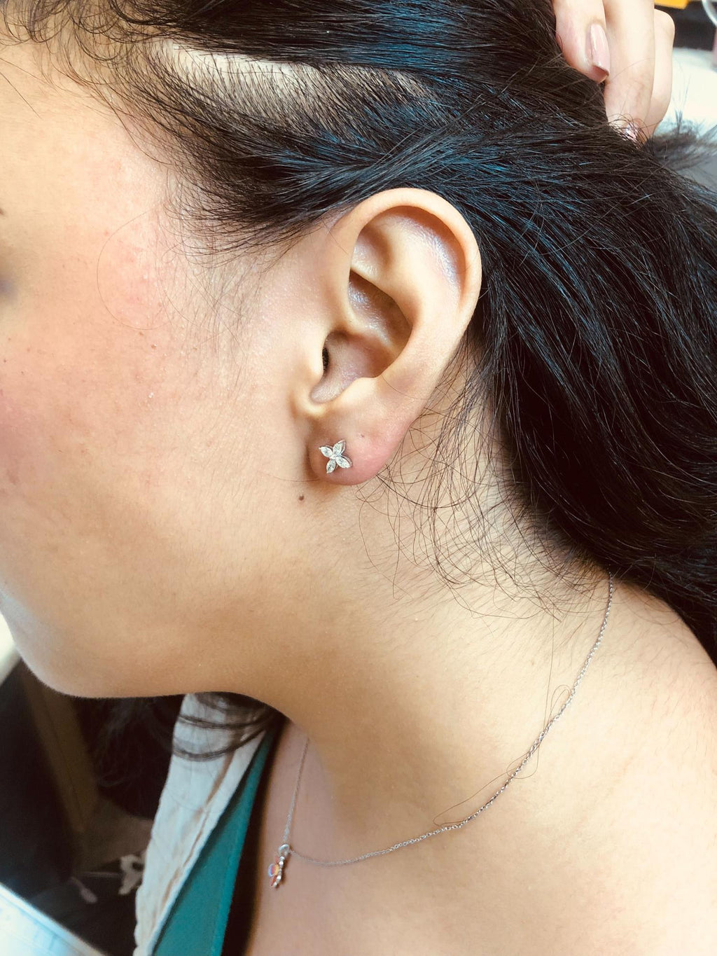 14K Gold Marquise Diamond 8 Stone Floral Leaf Stud Earrings (I-J Color, SI2-I1 Clarity) - Friggin Jewelry