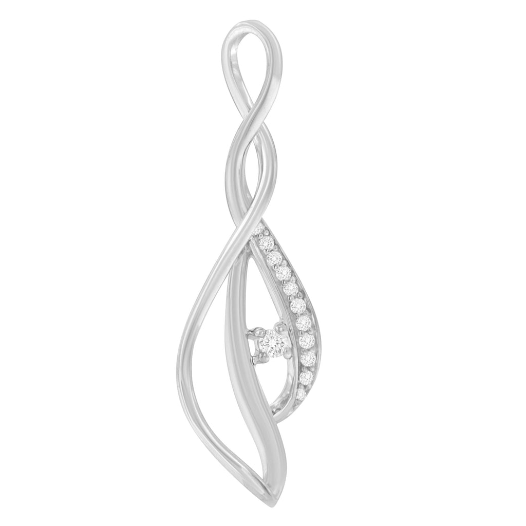 Espira 10K White Gold Round Diamond Accented Open Cascade Twist 18" Pendant Necklace (1/10 Cttw, J-K Color, I1-I2 Clarity) - Friggin Jewelry
