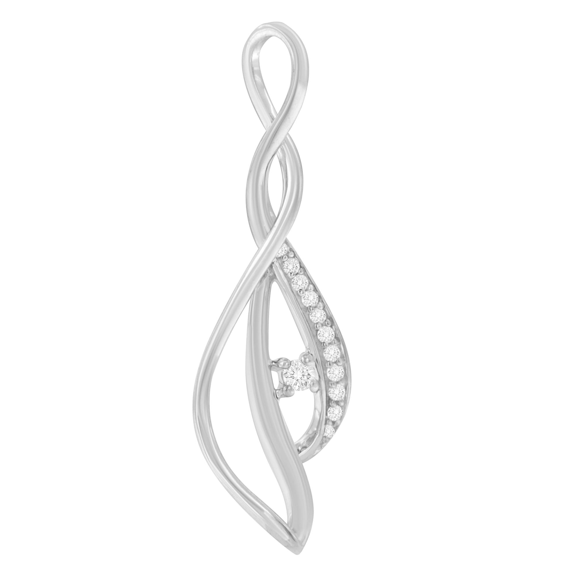 Espira 10K White Gold Round Diamond Accented Open Cascade Twist 18" Pendant Necklace (1/10 Cttw, J-K Color, I1-I2 Clarity) - Friggin Jewelry